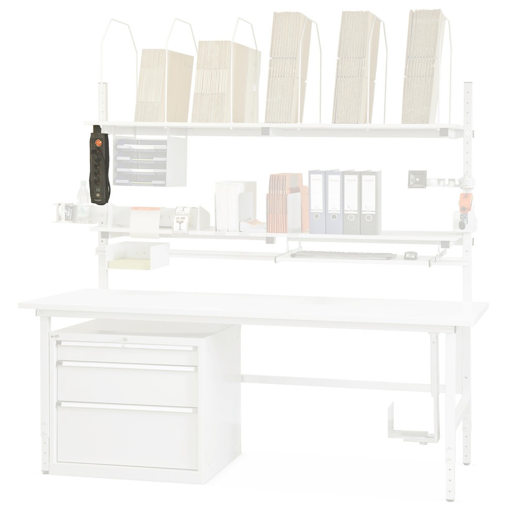 Image of Effizientes Arbeiten dank leicht zugänglicher Steckdose Beschleunigen Sie die Arbeitsabläufe in Ihrem Betrieb, indem Sie Ihre Packtische mit montagefreundlichen Steckdosen mit 4-fach-Verteiler ausstatten. So erleichtern Sie Ihren Mitarbeitern den Zugriff 