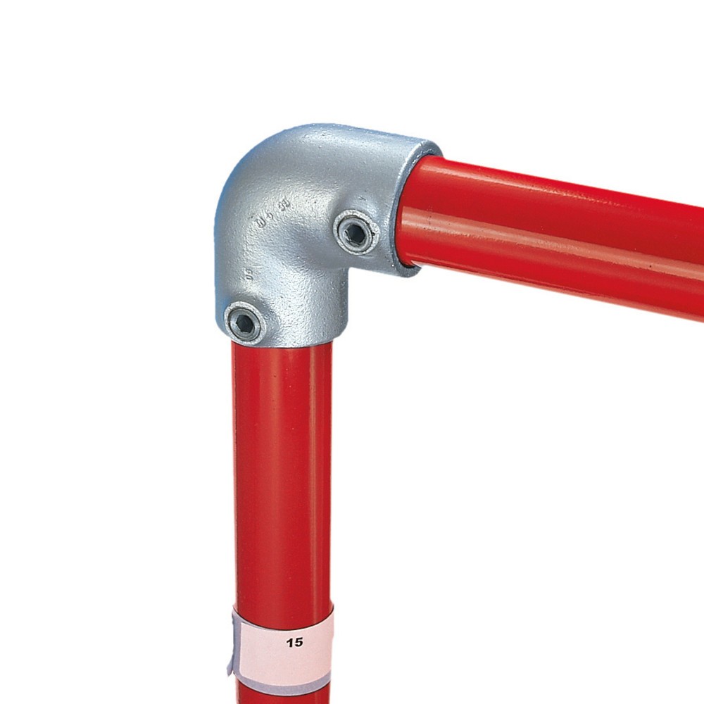 Image of Lösbare 90°-Ellenbogenverbinder für ein Kee Klamp® Rohrverbindersystem Wenn Sie das Endstück eines Handlaufs an Ihrem Geländer zusammenbauen möchten, eignet sich diese gerundete Basiskomponente bestens. Der Rohrverbinder macht 90°-Kombinationen von 2 Rohr