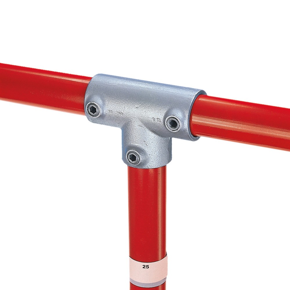 Image of Verschraubbarer 90°-T-Verbinder für das Kee Klamp® Rohrverbindersystem Der T-Verbinder dient zum Aufbauen eines Sicherheitsgeländers. Er eignet sich zur festen Montage von Rohren, damit diese auch hohen Belastungen standhalten. Der Verbinder eignet sich o