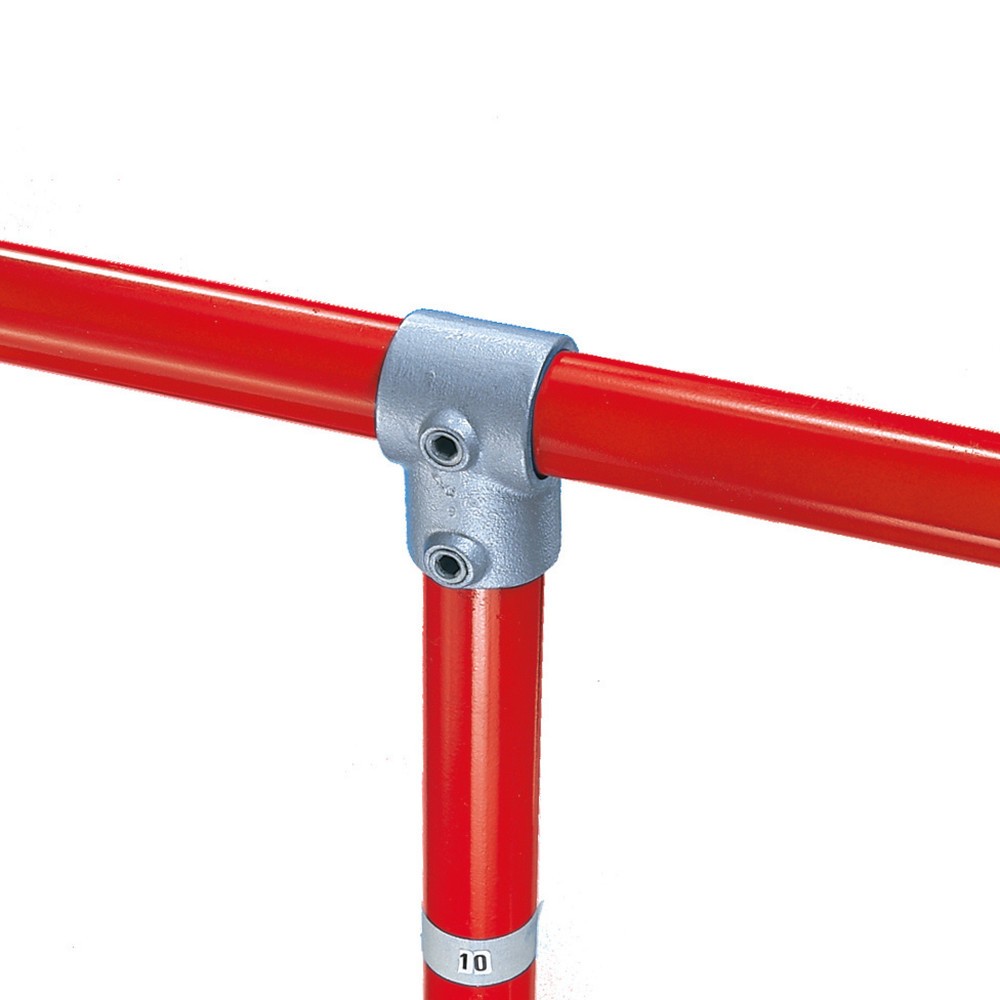 Image of Hochbelastbare 90°-Verbinder für das Kee Klamp® Rohrverbindersystem Mit dem Winkelverbinder fixieren Sie 2 Rundrohre mit Hilfe einer Ratsche, beispielsweise um ein Sicherheitsgeländer aufzubauen. Die Komponenten lassen sich nachträglich wieder auseinander