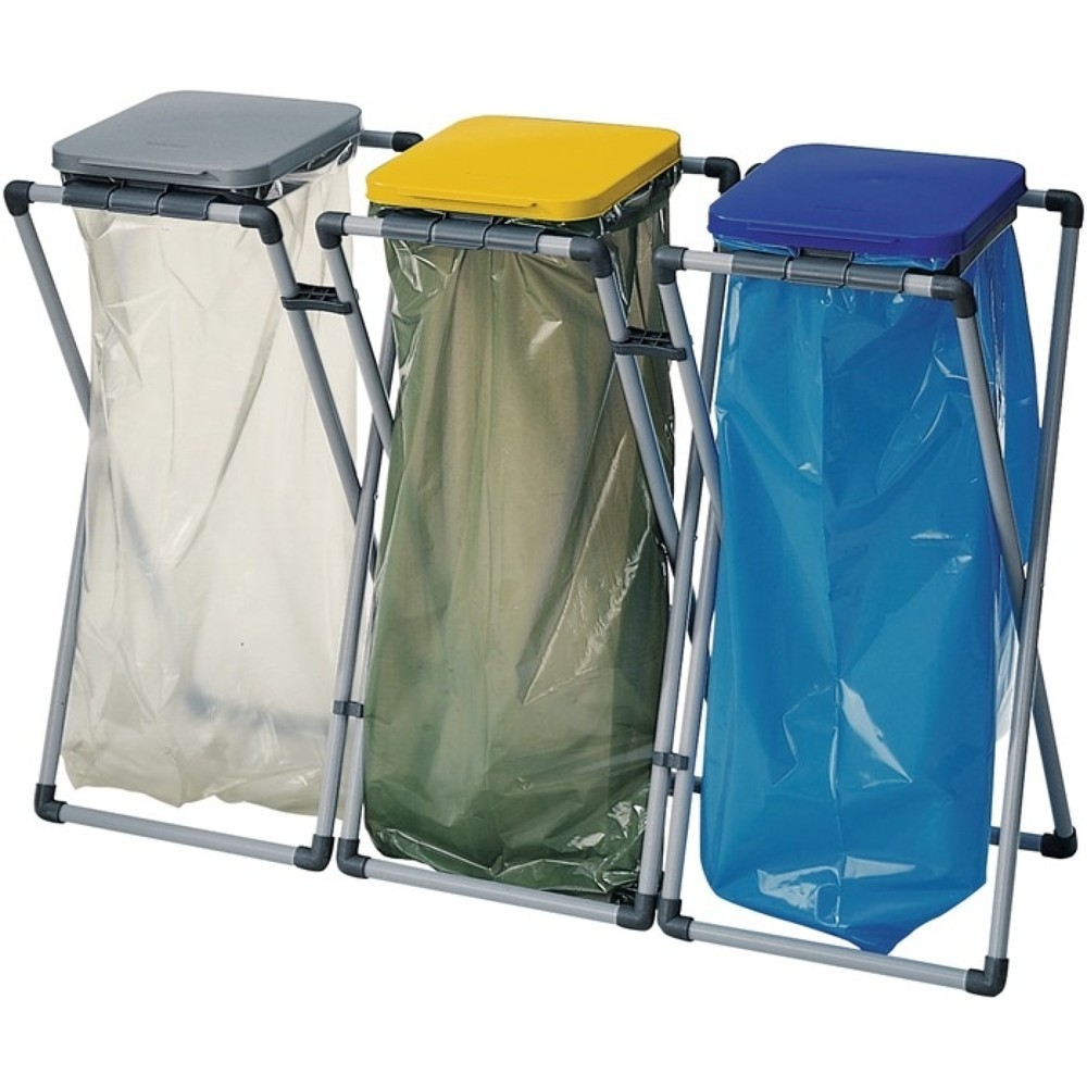 Image of  mit beiliegenden Verbindungsklemmen können mehrere Ständer zu einer Sammelstation verbunden werdenAbfallsammler, 60/70 l Deckel blau, H800xB400xT400mm Abfallsammler, 60/70 l Deckel blau, H800xB400xT400mm