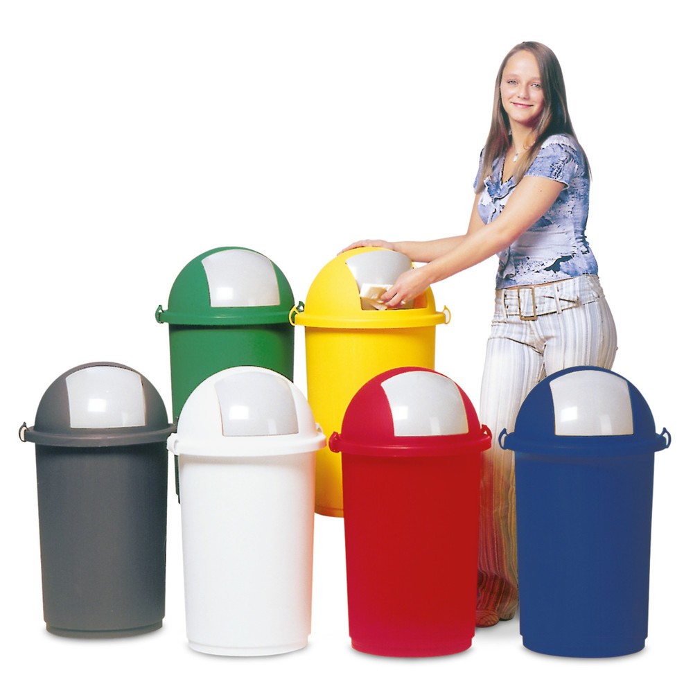 Image of Kunststoff-Abfallbehälter für einfache Bedienung Dieser Kunststoff-Abfalleimer eignet sich gleichermassen für die betriebliche wie die private Nutzung. Seine Einwurfklappe lässt sich schnell öffnen und schliesst nach der Müllentsorgung von selbst. Der Abf