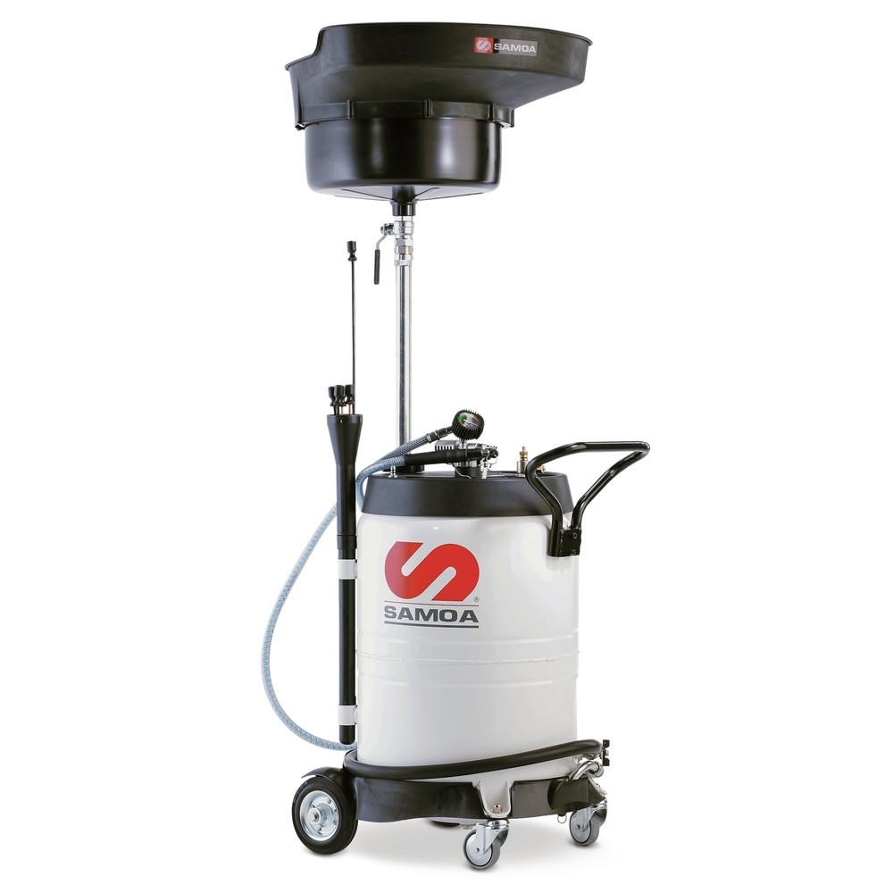 Image of Ein Altölsammel- und Absaugwagen – für einen unkomplizierten und umweltbewussten Ölwechsel In Betrieben, in denen eine Kontrolle des abgesaugten Öls nicht notwendig ist, eignet sich der Altölsammel- und Absaugwagen von SAMOA-HALLBAUER zum sicheren Abpumpe