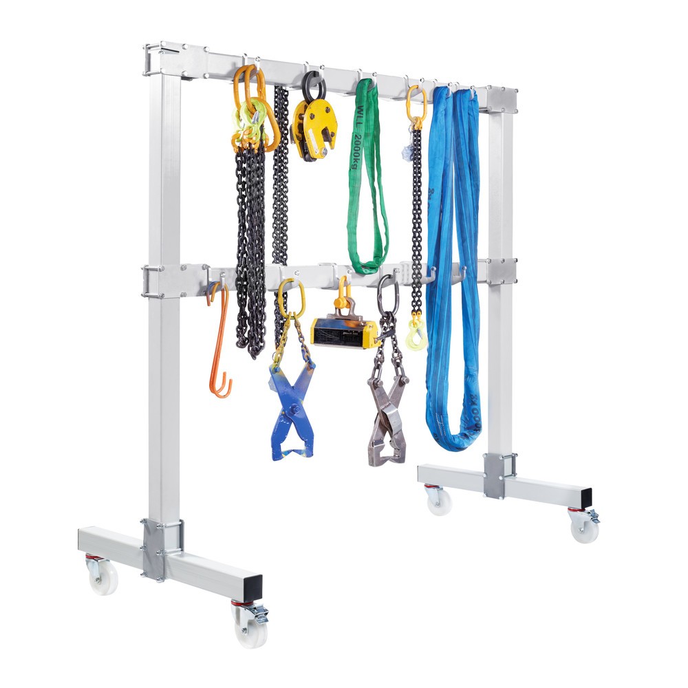 Image of Mit der Anschlagmittel-Garderobe VETTER schaffen Sie Ordnung auf dem Bau Lagern Sie Seile, Ketten, Hebebänder oder Rundschlingen auf der Baustelle oder im Betrieb zentral mit dem VETTER Anschlagmittel-Ständer. Mit 2 höhenverstellbaren Querbalken und 12 va