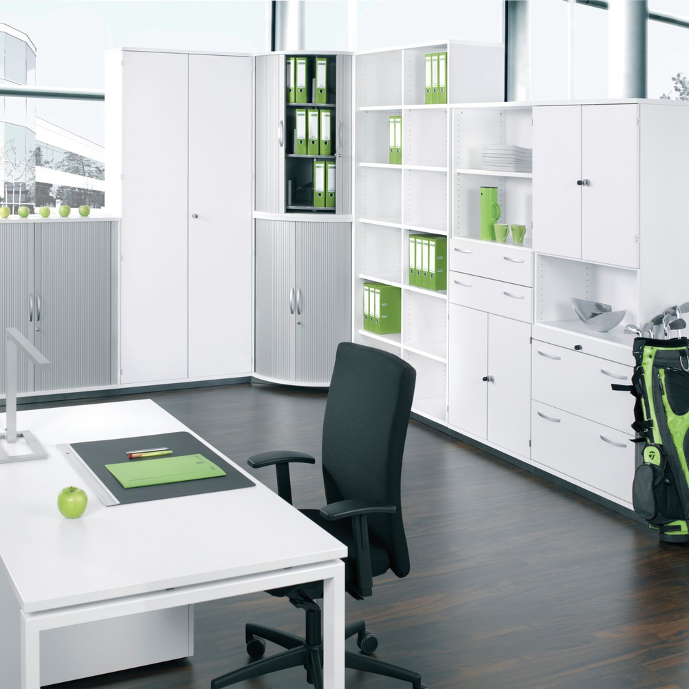 Image of Anstellrollladenschrank PROFI aus hochwertigem Material Ob Aktenordner, Dokumente oder Arbeitsmaterial – in diesem Rollladenschrank sortieren Sie alles übersichtlich ein. Aufgrund des platzsparenden Öffnungsmechanismus über Rollladen eignet sich der kompa