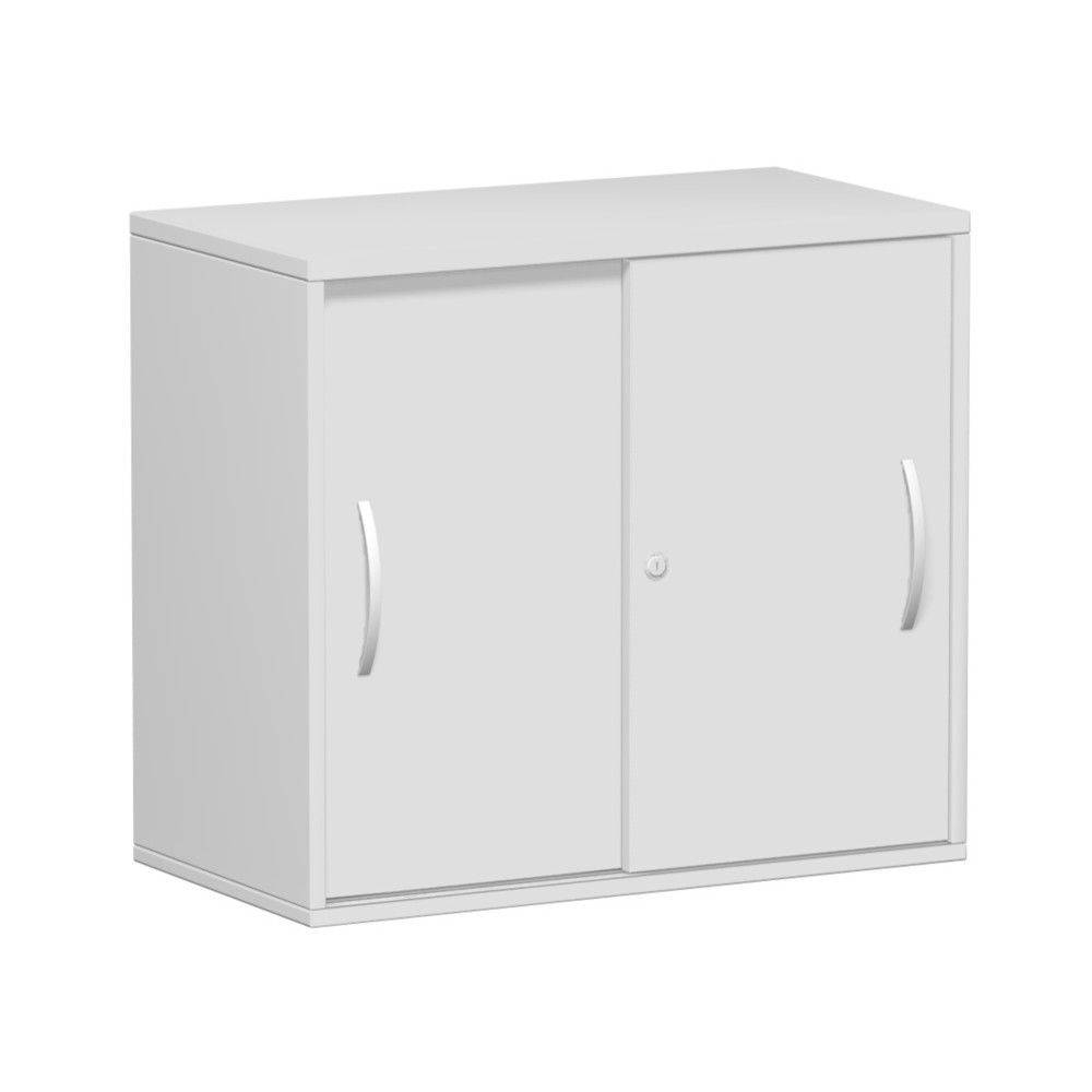 Image of Solide konstruiert und platzsparend nutzbar: der Anstellschiebetürschrank Lissabon Dieser Aktenschrank mit Schiebetüren ist ein solide verarbeiteter Beistellschrank für Büro- und Werkstatträume. Das verwendete Material für Korpus, Boden, Tür und Unterbau 