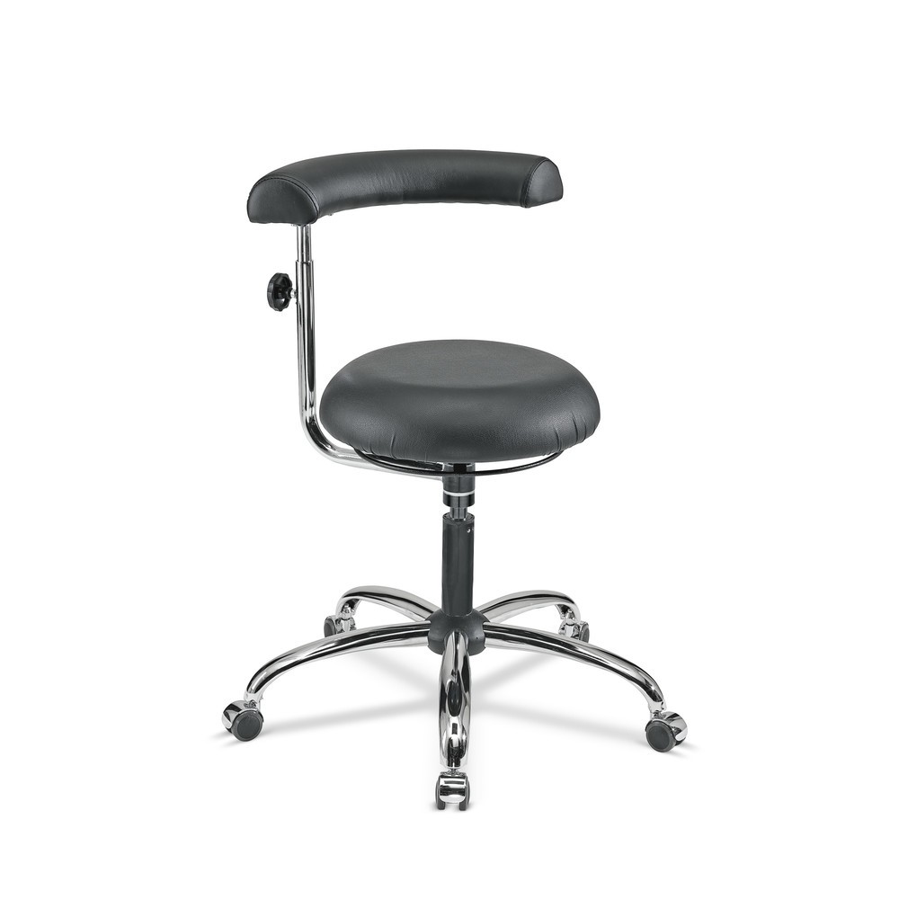 Image of Hocker mit schwenkbarer und höhenverstellbarer Lehne Der Arbeitsdrehstuhl Comfort-Hocker mit Rundsitz ermöglicht Ihnen ein angenehmes und rückenfreundliches Sitzen am Arbeitsplatz. Für Sitzkomfort sorgt die gepolsterte Sitzfläche sowie die höhenverstellba
