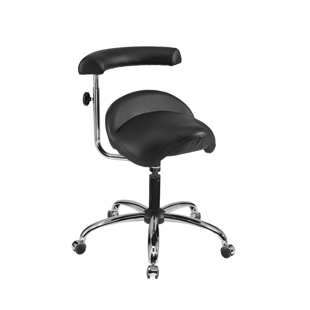 Image of Hocker mit schwenkbarer und höhenverstellbarer Lehne Der Arbeitsdrehstuhl Comfort-Hocker mit Sattelsitz ermöglicht Ihnen ein angenehmes und rückenfreundliches Sitzen am Arbeitsplatz. Viel Sitzkomfort bietet die gepolsterte Sitzfläche sowie die höhenverste