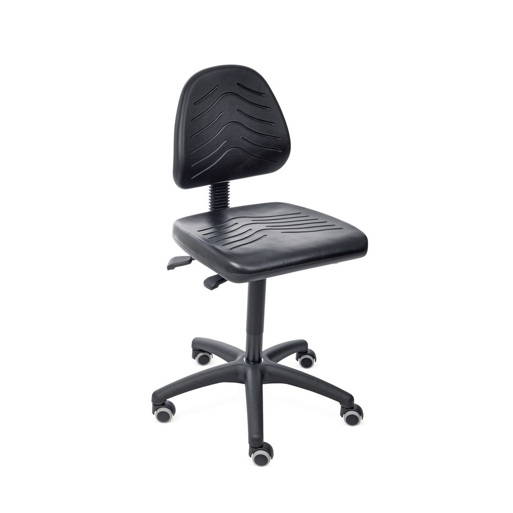 Image of Arbeitsdrehstuhl Komfort mit PU-Sitz für eine gute Sitzhaltung Der Arbeitsdrehstuhl Komfort ist mittels seiner Gasfeder stufenlos höhenverstellbar. So passen Sie Ihre Sitzhöhe im Handumdrehen an Ihre Körpergrösse und die Tischhöhe an. Für eine möglichst e