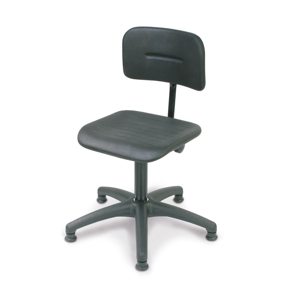 Image of Drehbarer Arbeitsstuhl mit pendelnder Rückenstütze Der Arbeitsdrehstuhl Uno Polyurethan entspricht der DIN-Norm 68877 für Industrie-Arbeitsstühle und gewährleistet damit ergonomische Haltung und sichere Nutzung. Dank der ausdrehgesicherten Stahl-Drehspind