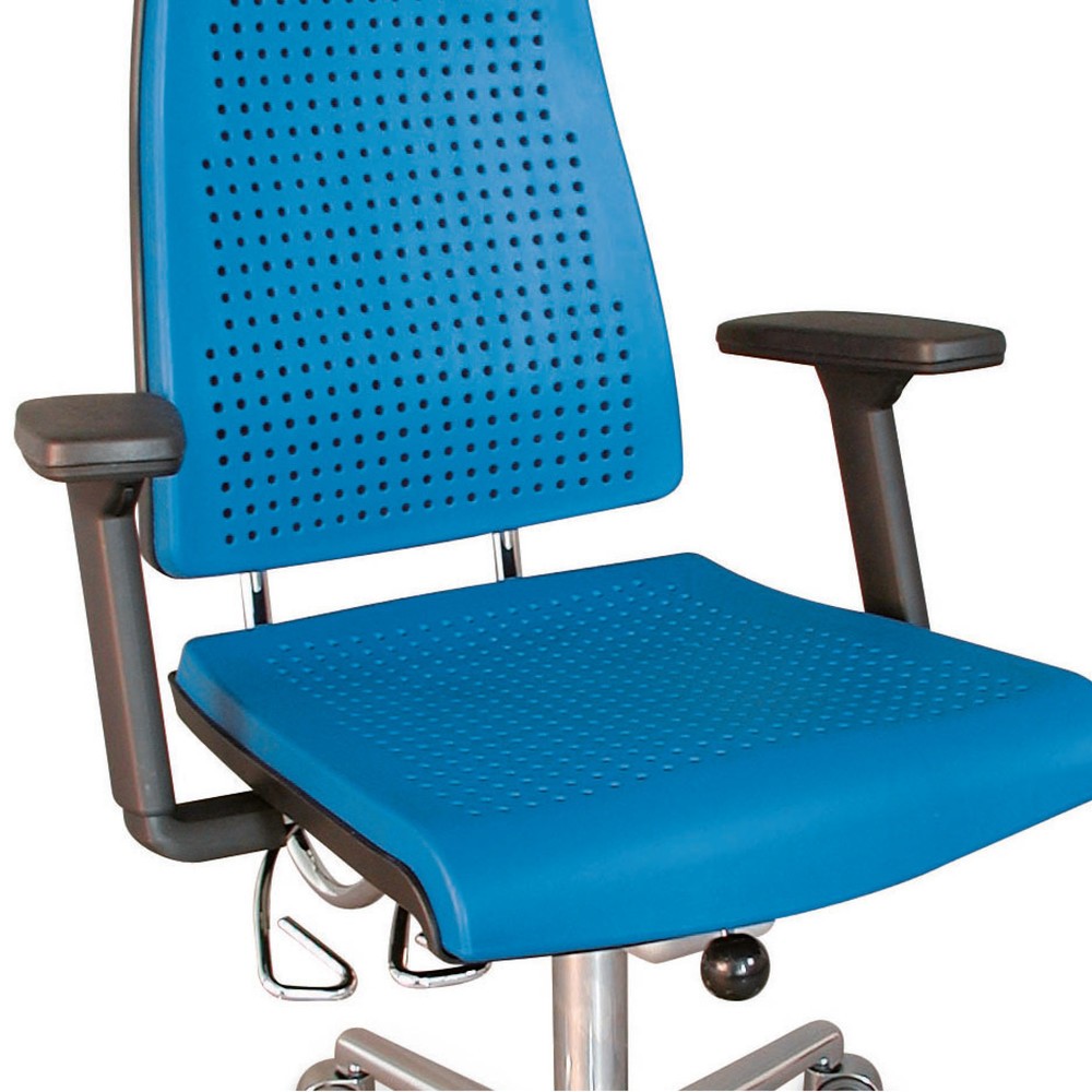 Image of Verstellbare Armlehnen für den Klima-Arbeitsstuhl verbessern die Sitzhaltung Armlehnen für den Drehstuhl Klima unterstützen eine ergonomische und rückenschonende Sitzhaltung am Schreibtisch. Die T-förmigen Lehnen bilden eine stabile Fläche, auf der die Ar