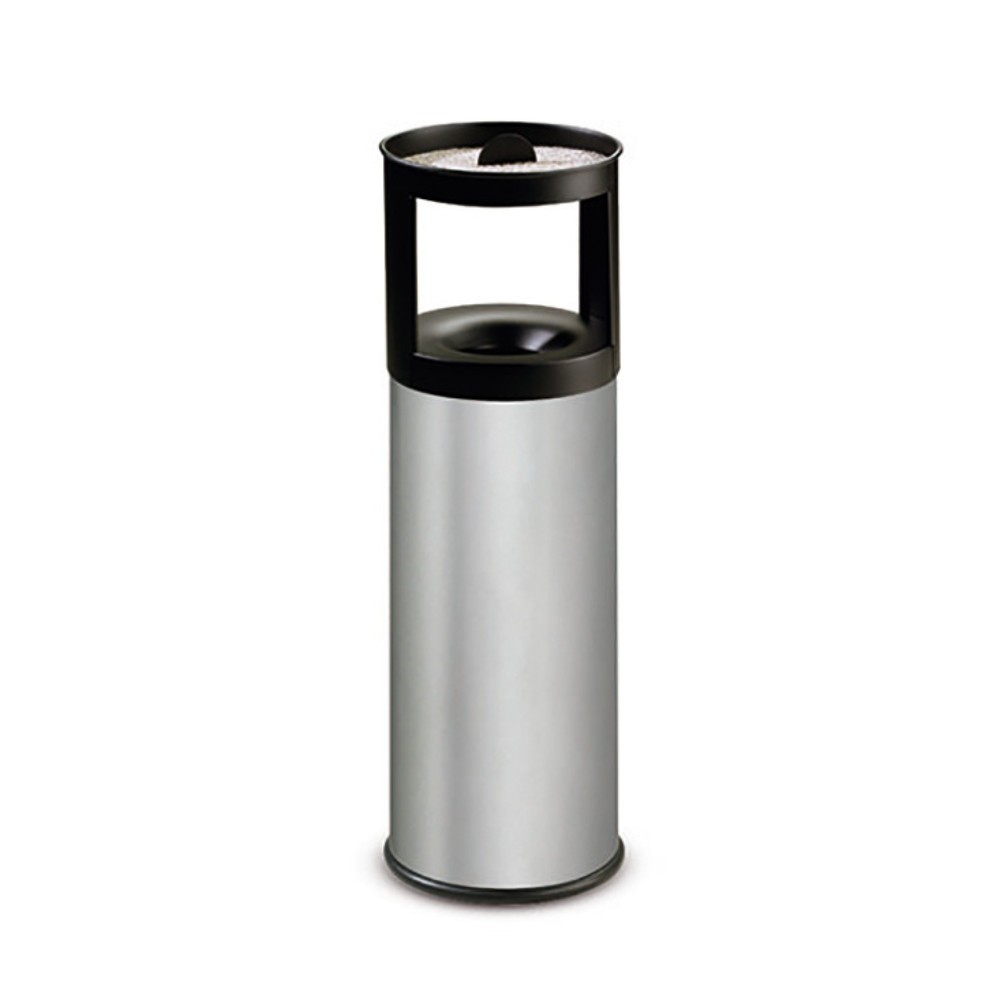 Image of Komplettlösung für Abfall und Zigarettenreste Mit der Ascher-Abfall-Kombination FLORENZ erhalten Sie einen robusten Behälter aus poliertem Edelstahl. Die besondere, abnehmbare Behälter-Deckelkonstruktion aus Stahlblech ermöglicht die zusätzliche Verwendun