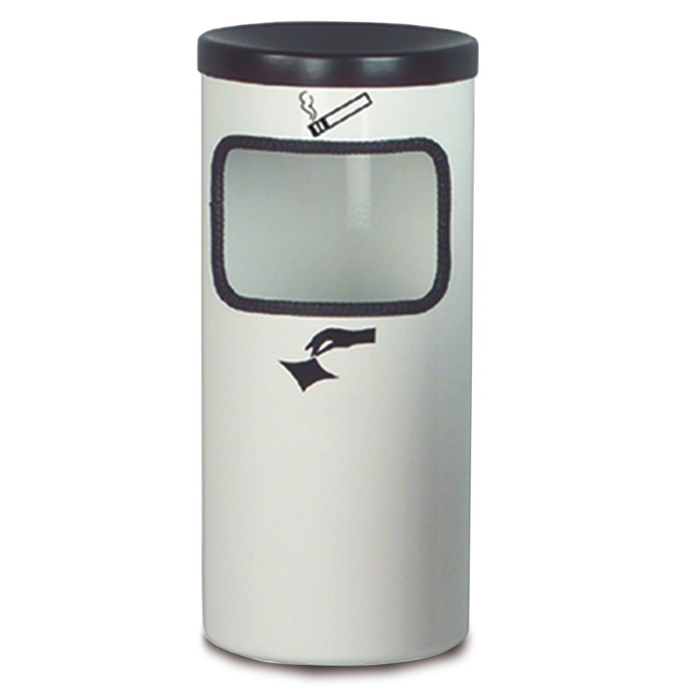 Image of Stabiler Standmülleimer mit Sicherheitsascher Die Ascher-Abfall-Kombination RONDO ist durch die spezielle Löschkopf-Konstruktion selbstlöschend. Der Ascher besteht aus verzinktem Stahlblech. Die Kombination ist somit besonders robust und eignet sich sowoh