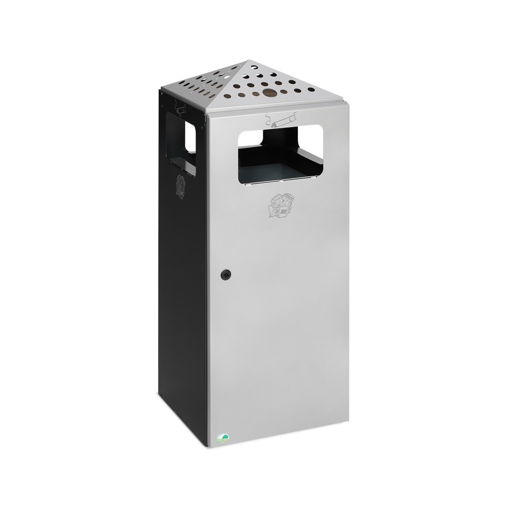 Image of Stilvolle Kombination aus Ascher und Abfallbehälter Mit der Ascher-Abfall-Kombination VAR®, mit gelochtem Dach erhalten Sie einen robusten Behälter zur Entsorgung von Müll und Zigarettenresten. Der Inneneinsatz fasst ca. 80 Liter und kann leicht über die 