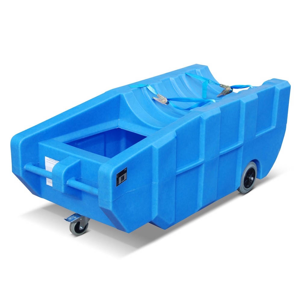 Image of Sicherheitstransport für Ihr 200-Liter-Fass Transportmittel und Lagermöglichkeit in einem: Die Auffangwanne für 200-Liter-Fass, PE, verfahrbar eignet sich für verschiedene Einsatzbereiche. Ein 200-Liter-Fass fixieren Sie zügig mit den Haltegurten auf der 