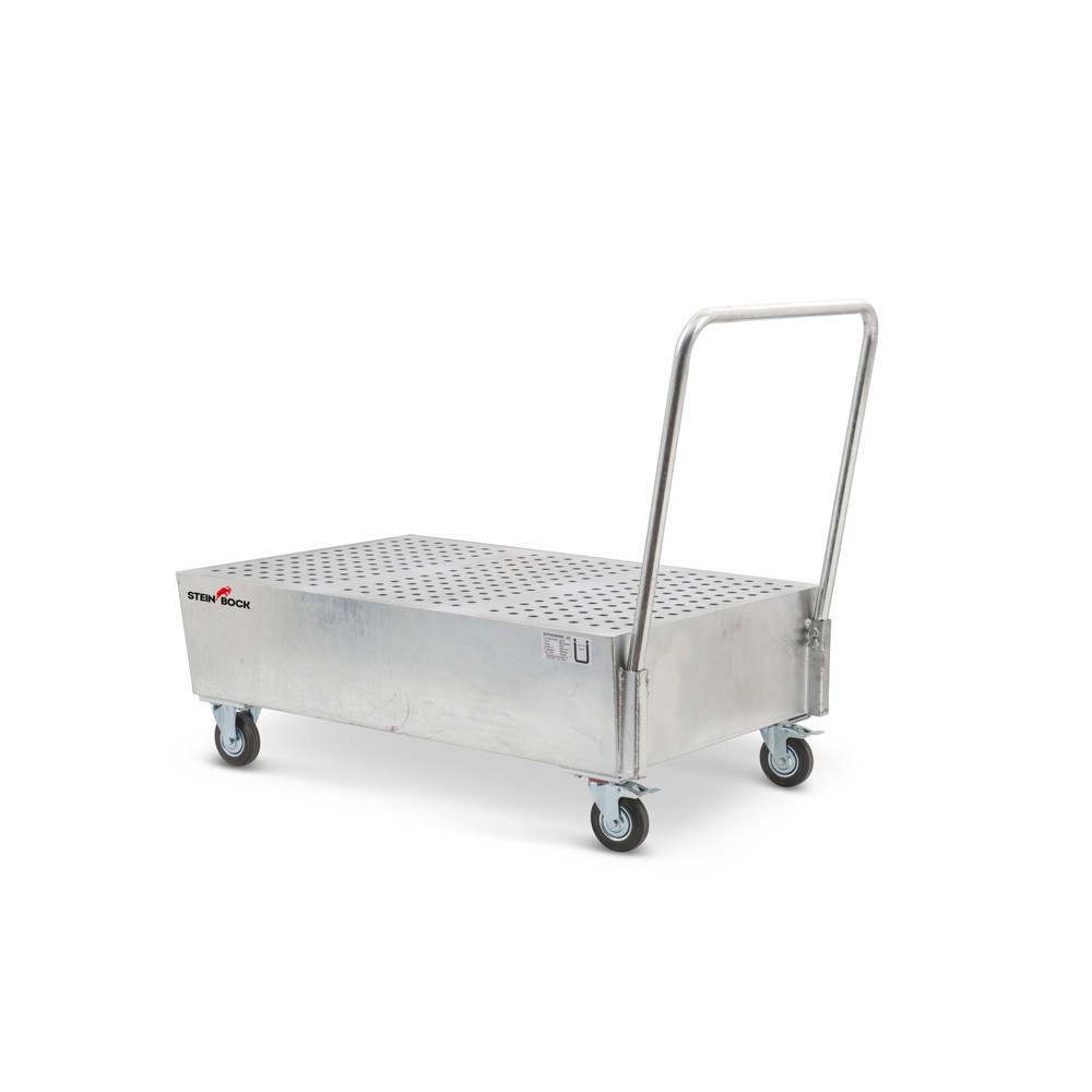 Image of Sicherer Transport und Lagerung gemäss ÜHP-Zulassung Mit der Auffangwanne Steinbock® für 200-Liter-Fässer, verfahrbar können Sie Ihr 200-Liter-Fass bequem und sicher transportieren. Die Auffangwanne wurde aus dicht geschweisstem Stahlblech gefertigt und f