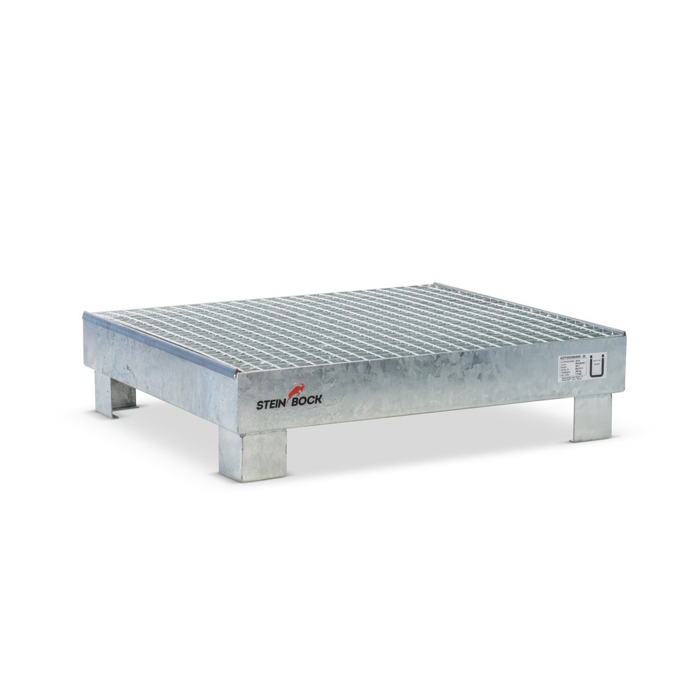 Image of Langlebige Auffangwanne zur Lagerung von 60-Liter-Fässern Die Auffangwanne Steinbock® für 60-Liter-Fässer, inkl. Gitterrost wurde aus dicht geschweisstem Stahlblech gefertigt und für den Einsatz im Innen- oder überdachten Aussenbereich vorgesehen. Die Auf