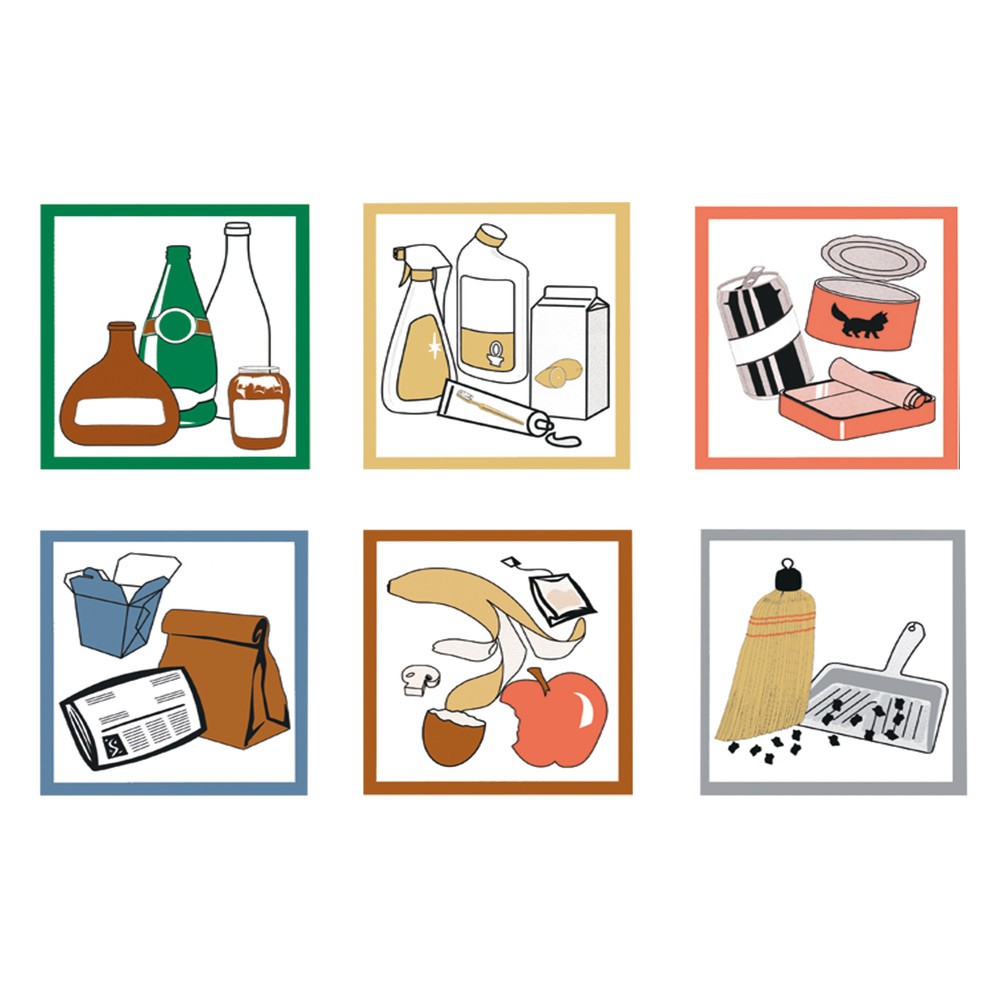 Image of  Symbole: Restmüll, Papier, Kunststoff, Metall, Glas und BioabfallAufkleber-Set für Wertstoffsammler stumpf®, quadratisch, wasserfest, 6 Stk/VE Aufkleber-Set für Wertstoffsammler stumpf®, quadratisch, wasserfest, 6 Stk/VE