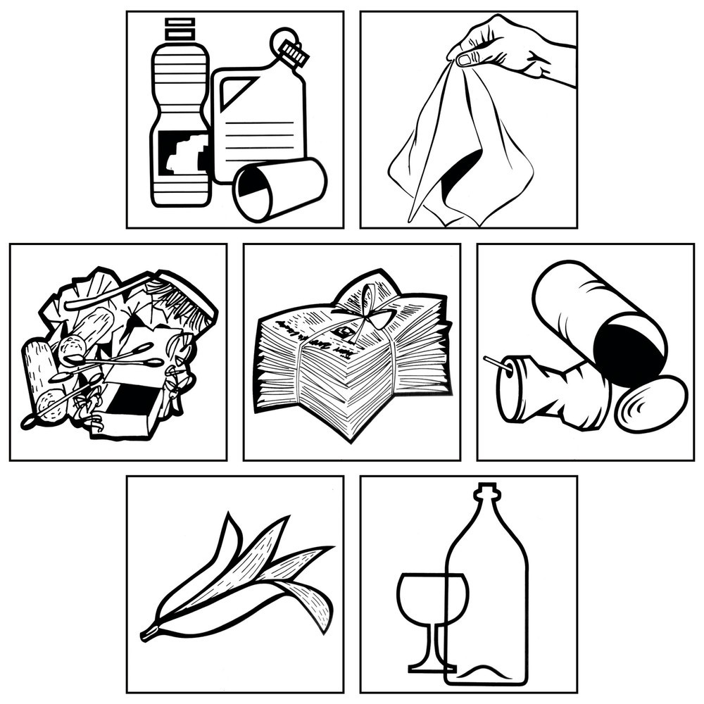 Image of  Kennzeichnung: Glas, Papier, Wertstoffe, Metall, Biomüll, Restmüll, PutztücherAufkleber-Set für Wertstoffsammler VAR®, quadratisch, 7 Stk/VE Aufkleber-Set für Wertstoffsammler VAR®, quadratisch, 7 Stk/VE