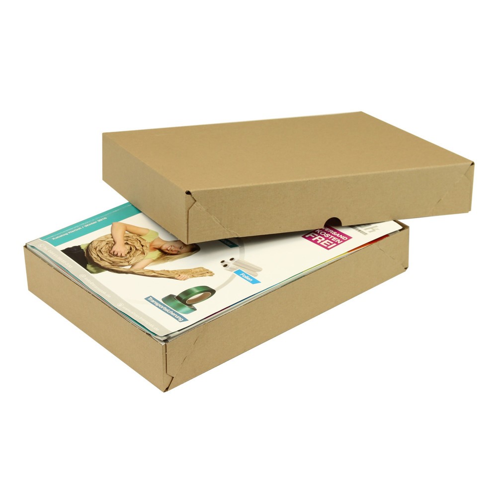 Image of  Ideal für den Versand von Drucksachen, Textilien, Kosmetik, Kleingeräten etc.Aufrichteschachtel, 305 x 215 x 50/50 mm ( L x B x H/Deckelhöhe ), 2-teilig Aufrichteschachtel, 305 x 215 x 50/50 mm ( L x B x H/Deckelhöhe ), 2-teilig