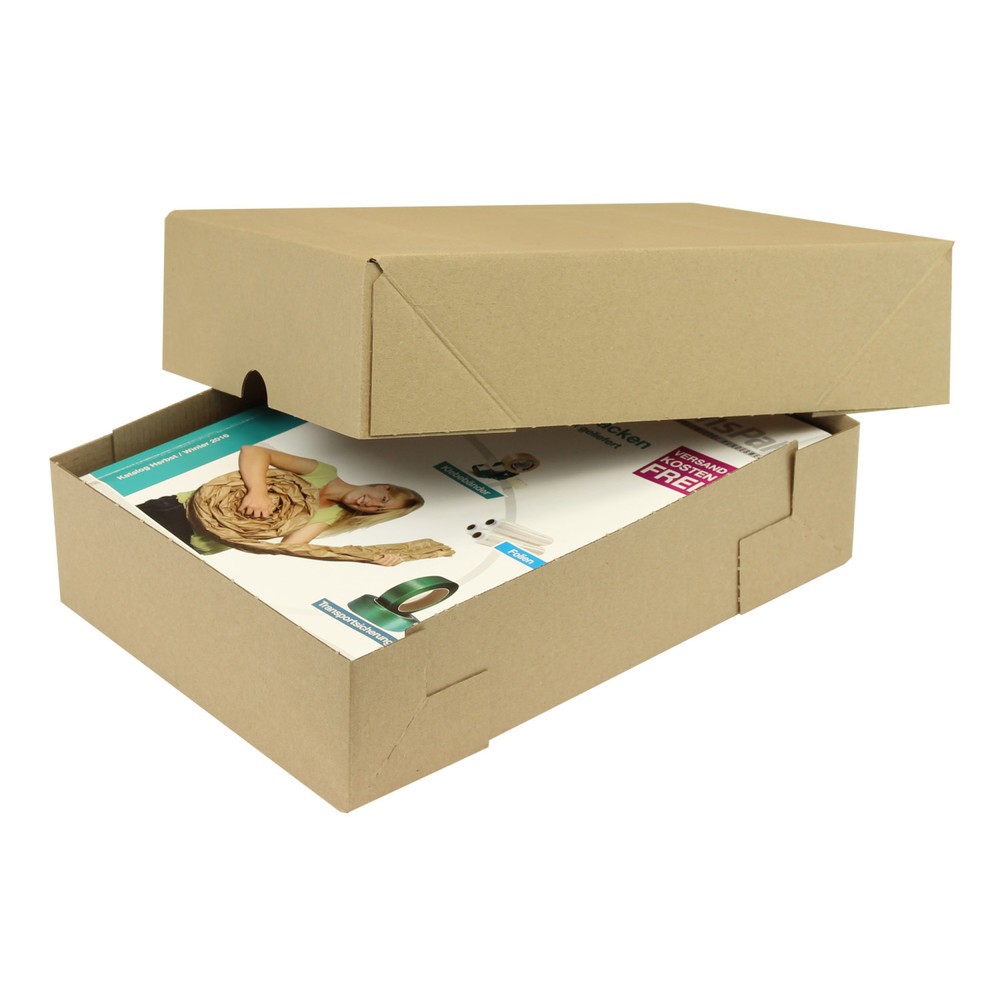 Image of  Ideal für den Versand von Drucksachen, Textilien, Kosmetik, Kleingeräten etc.Aufrichteschachtel, 305 x 215 x 75/75 mm ( L x B x H/Deckelhöhe ), 2-teilig Aufrichteschachtel, 305 x 215 x 75/75 mm ( L x B x H/Deckelhöhe ), 2-teilig