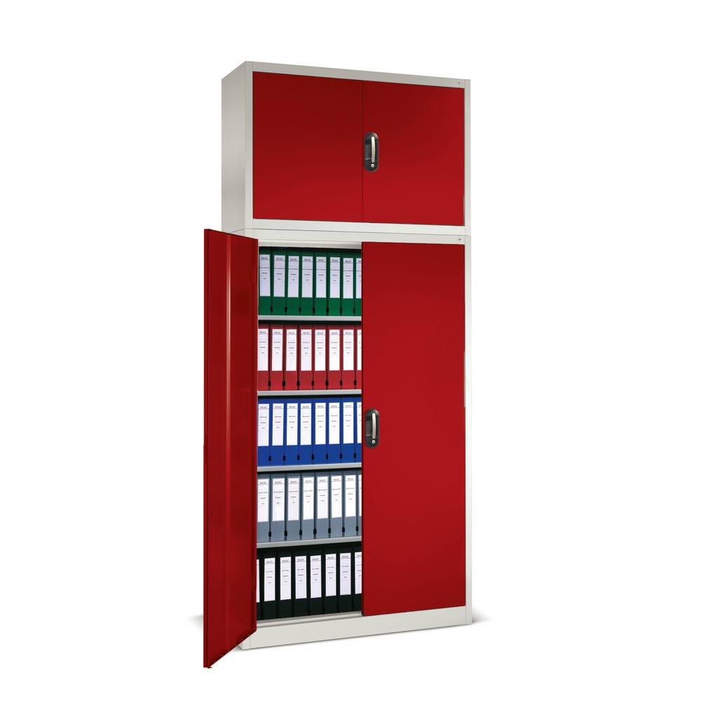 Image of Der Schrankaufsatz von C+P – mehr Raum für Ordnung Der Schraub-Aufsatzschrank besteht aus einer langlebigen Stahlkonstruktion. In wenigen Minuten verschrauben Sie diese Schrankaufsätze mit den dazu passenden Unterschränken von C+P. Das Raster für die Einl