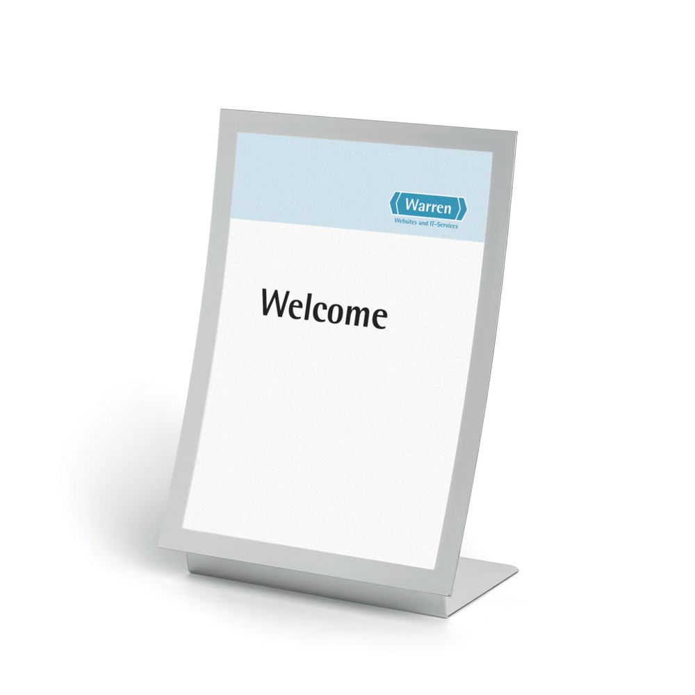 Image of Aufsteller mit magnetischem Rahmen Der Aufsteller Duraview Table ist für die Anwendung auf Tischen und Böden geeignet. Die Informationen lassen sich schnell und einfach durch den magnetischen Rahmen an der Vorderseite austauschen. Ein angenehmes Lesen wir