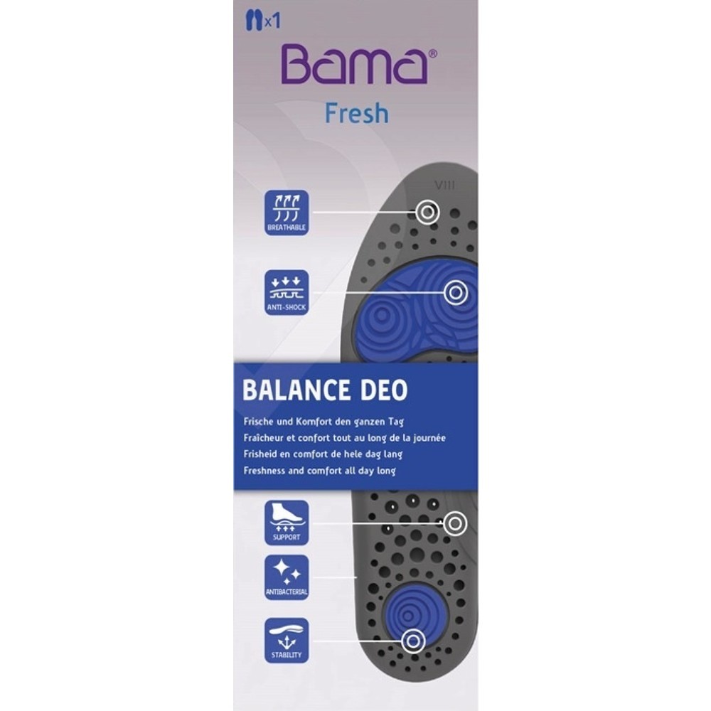 Image of  Ausführung: antibakteriellBAMA Einlegesohle Balance Deo, antibakteriell, Grösse 42 schwarz/blau BAMA Einlegesohle Balance Deo, antibakteriell, Grösse 42 schwarz/blau