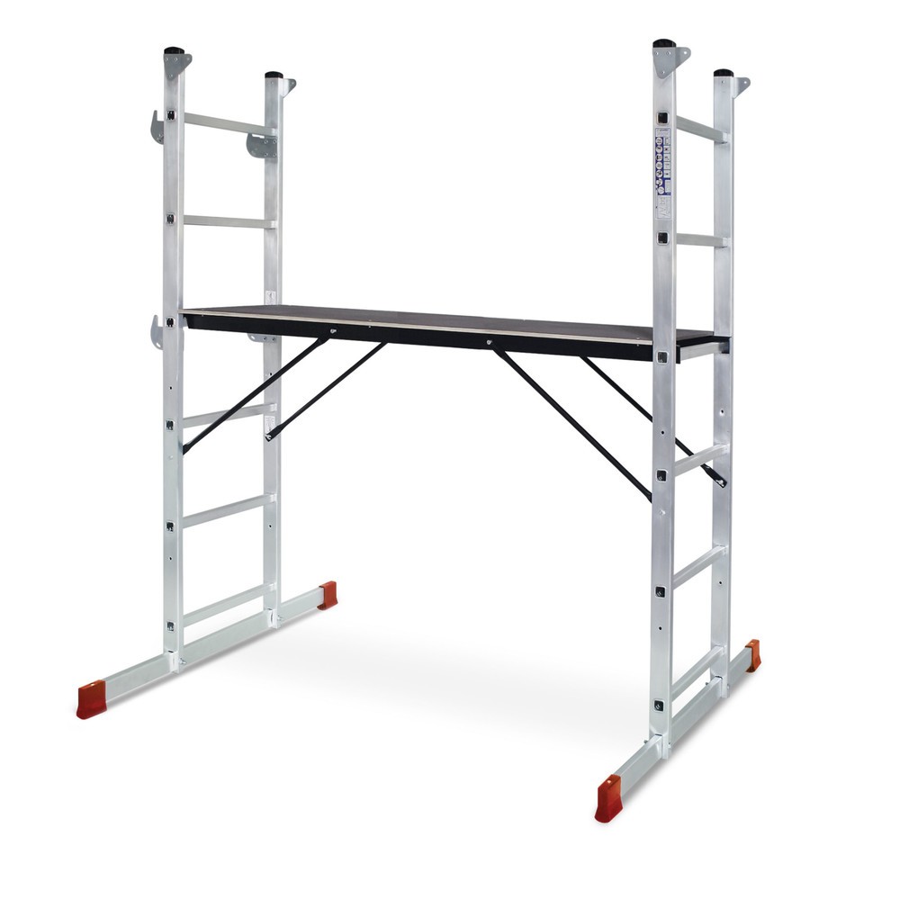 Image of BASIC Alu-Leitergerüst 3 in 1 – kombiniert Arbeitsplattform, Sprossen- und Anlegeleiter Mehr Möglichkeiten beim Arbeiten an Wänden, Treppen und Co.: Profitieren Sie jetzt von den verschiedenen Konfigurationen und Anwendungsbereichen des BASIC 3 in 1-Leite