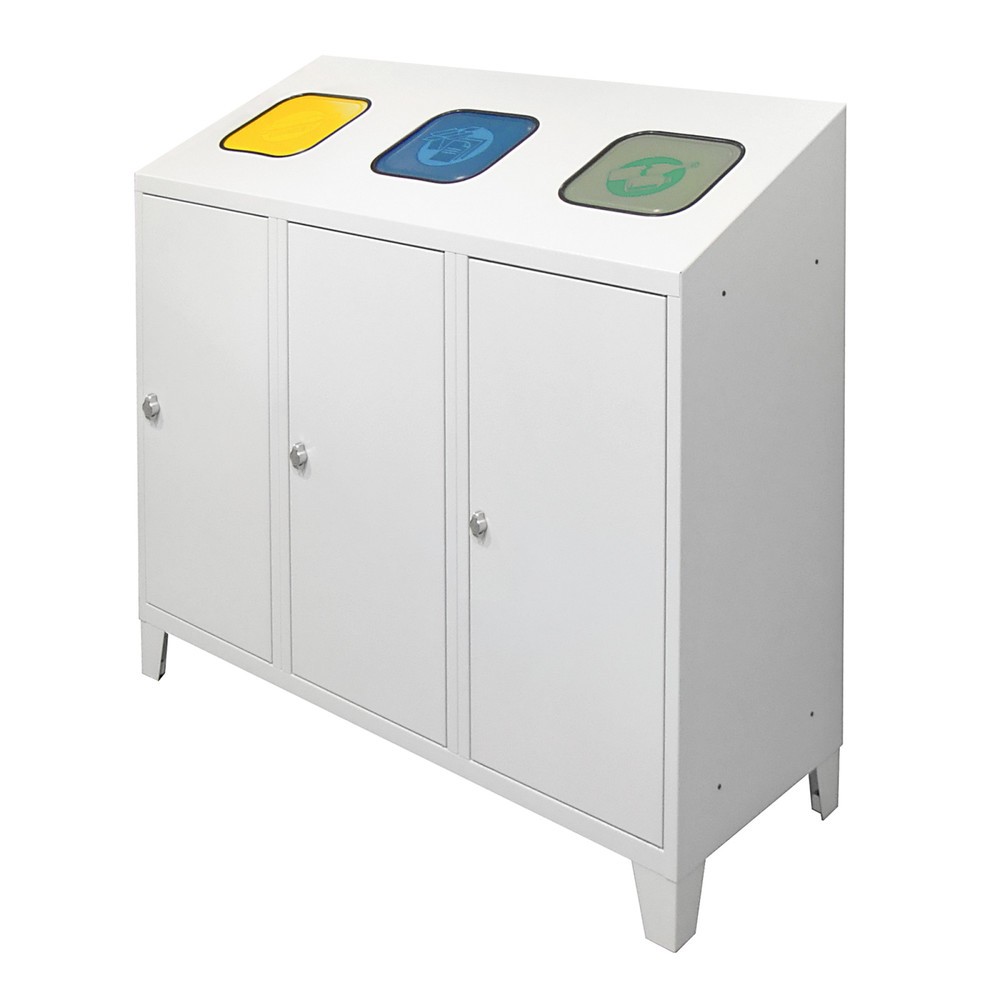 Image of Abschliessbarer Stahl-Wertstoffsammler mit geruchs- und feuerhemmenden Schwingdeckeln Papier, Plastik und andere Wertstoffe entsorgen Sie in dem Recycling-Abfallsammler Trio einfach, sicher und auf hygienische Art und Weise. Die manuell betätigbaren, selb