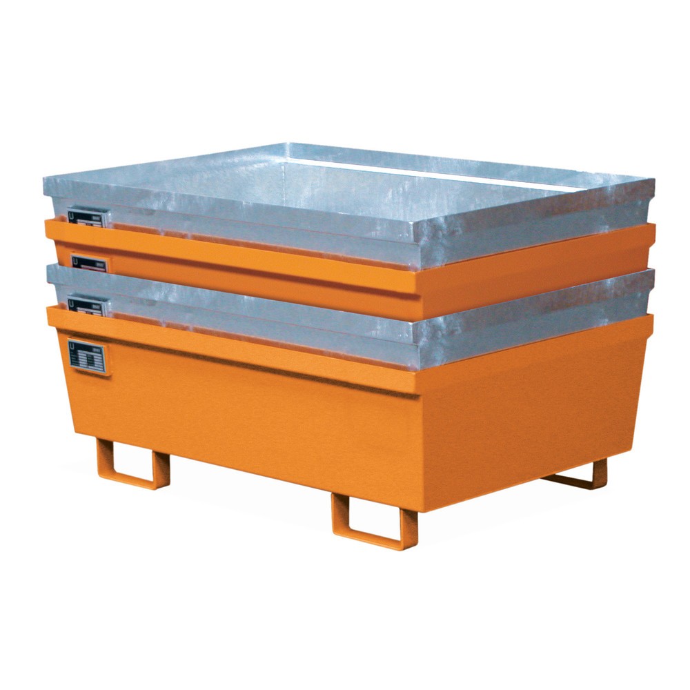 Image of Stabile Auffangwanne zur Lagerung von brennbaren oder wassergefährdenden Stoffen Die Auffangwanne aus Stahl, stapelbar ist aus dicht geschweisstem Stahlblech gefertigt und für den Einsatz im Innen- oder überdachten Aussenbereich vorgesehen. Die Auffangwan