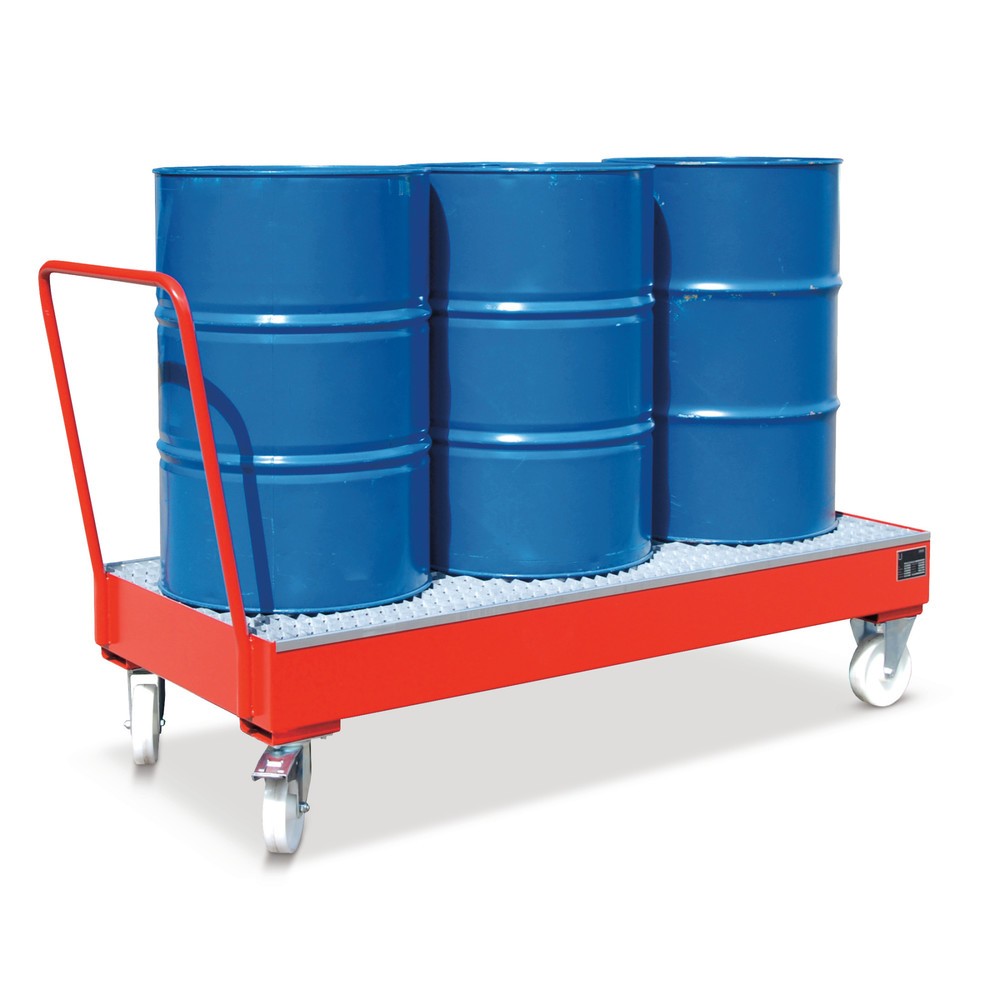 Image of Mobile Auffangwanne zur Lagerung von brennbaren und wassergefährdenden Stoffen Die Auffangwanne aus Stahlblech, verfahrbar ist aus dicht geschweisstem Stahlblech gefertigt und für den mobilen Einsatz im Innen- sowie überdachten Aussenbereich vorgesehen. D