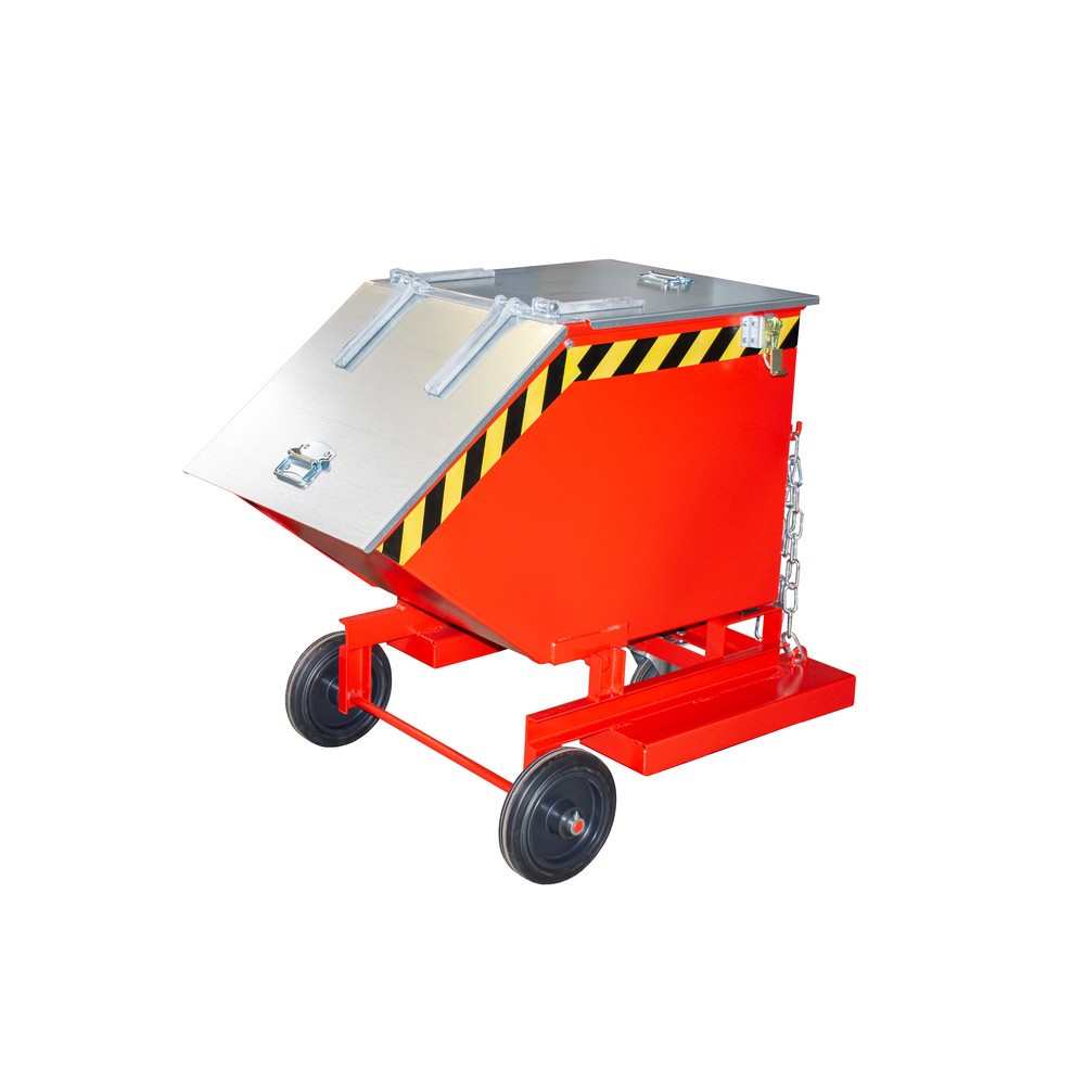Image of Mobiler Kastenwagen, kippbar, mit Fahrwerk und Gabeltaschen Dieser Kastenwagen ist für unterschiedlichste Schüttgüter geeignet. Zudem ist der Behälter öl- und wasserdicht verschweisst, sodass Sie in ihm auch Flüssigkeiten sammeln können. Der Kippbehälter 