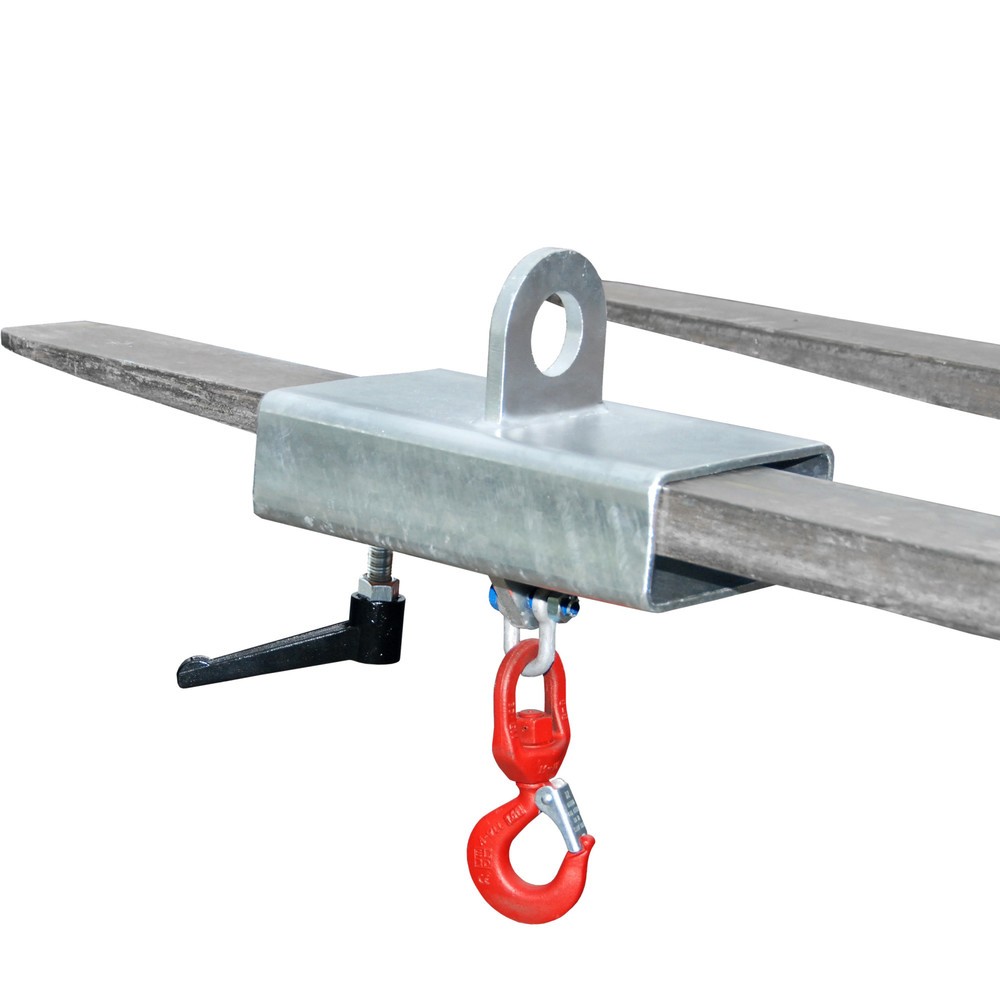 Image of Der Lasthaken für Gabelstapler und Kran, verzinkt transporiert schwere Lasten sicher Dieser Lasthaken ist ideal geeignet, um schwere Lasten sowohl mit dem Gabelstapler als auch mit dem Kran sicher aufzunehmen. Der Ösenlasthaken ist durch eine stabile und 