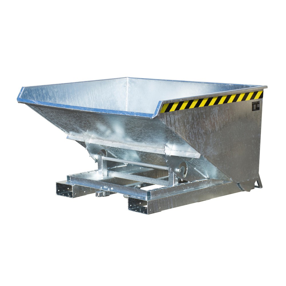 Image of Späne-Kippbehälter zur Aufnahme mit dem Gabelstapler Den Späne-Kippbehälter mit Abrollautomatik nehmen Sie dank Gabelzinken-Einfahrtaschen mühelos mit dem Gabelstapler auf. Das durch Abrollautomatik sanfte Um- und Auskippen erledigen Sie bequem vom Staple