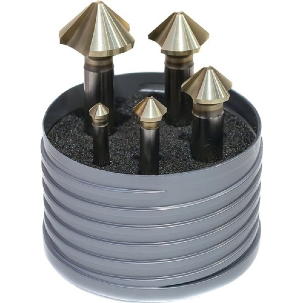 Image of  Ø: 6,3 / 10,4 / 16,5 / 20,5 / 25mmKegelsenkersatz EUC-Speed DIN335 C 90Grad 6,3-25mm HSS spezial Z.3 5tlg.Ku.-Box Kegelsenkersatz EUC-Speed DIN335 C 90Grad 6,3-25mm HSS spezial Z.3 5tlg.Ku.-Box