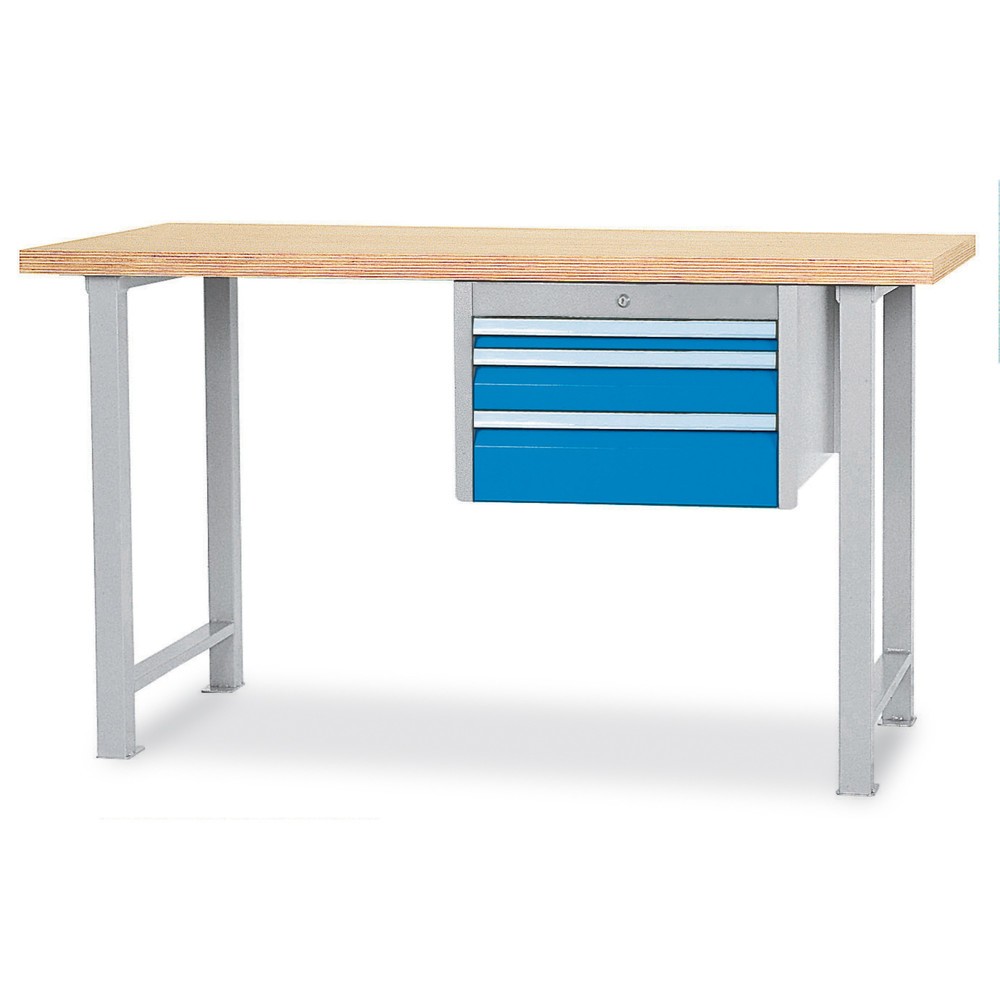 Image of Standfeste Werkbank für tägliche Arbeiten Die Reihenwerkbank mit 3 Schubladen ist ein zuverlässiger Partner für tägliche Handwerksarbeiten. Durch die robuste Konstruktion aus Stahlblech und Vierkantrohr mit Pulverbeschichtung ist die Werkbank korrosionsge