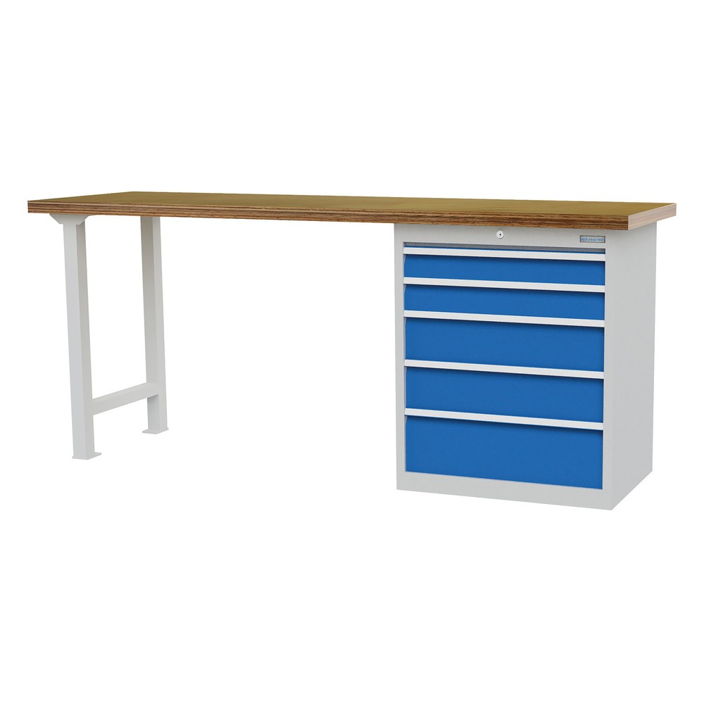 Image of Mit hoher Tragkraft und widerstandsfähiger Stahlkonstruktion Die Reihenwerkbank mit Schubladenblock ist ein zuverlässiger Partner für tägliche Handwerksarbeiten. Durch die robuste Konstruktion aus Stahlblech und Vierkantrohr mit Pulverbeschichtung ist die