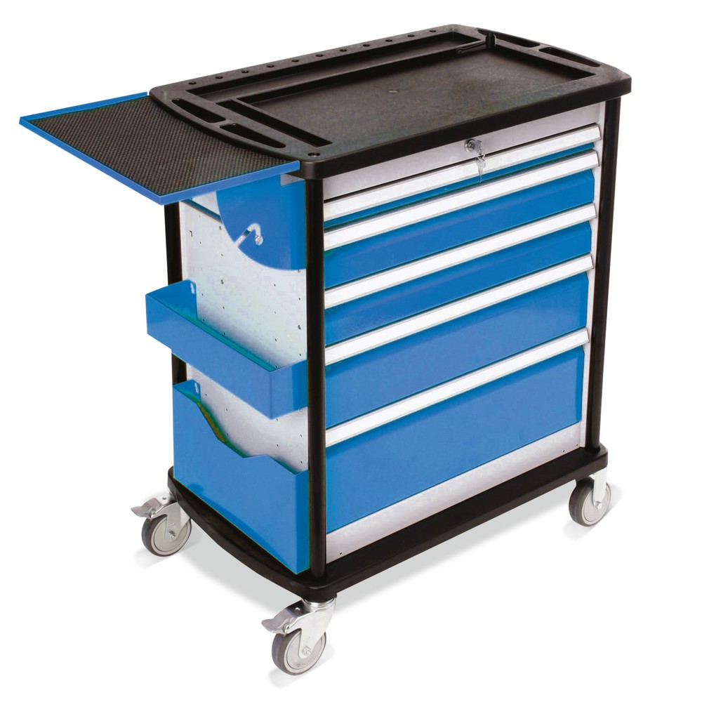 Image of Ein mobiler Helfer, der alles gleich mitbringt Dieser Werkstattwagen ist eine komplett ausgestattete, mobile Werkbank, auf der all Ihre Werkzeuge und sonstigen Arbeitshilfen Platz finden. Der robuste Rahmen mit umlaufendem Rammschutz und Fersenschutz sorg