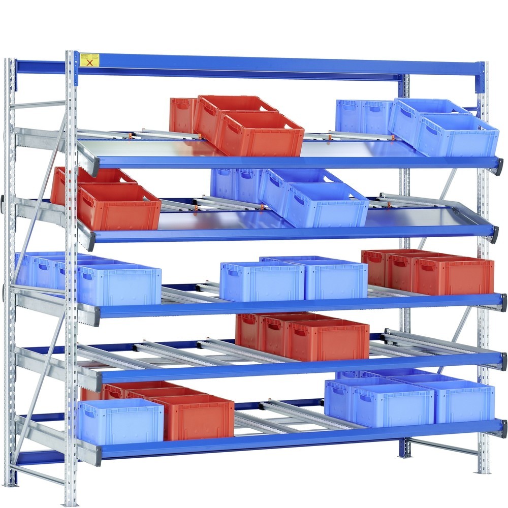 Image of Benötigte Teile schnell zur Hand: dank des Grundfelds des Bito Stückgut-Durchlaufregals Mit dem Durchlauf-Bereitstellregal von Bito sorgen Sie für effektive Warenkommissionierung. Das statische Regal besitzt 5 Ebenen – 3 gerade und 2 geknickt. So können S