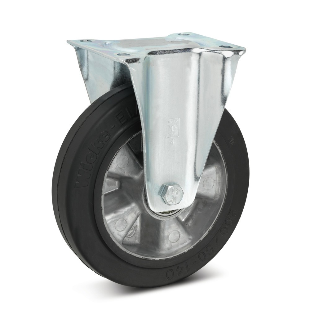 Image of Korrosionsunempfindliche Aluminiumfelge und Elastik-Vollgummi für ein gutes Fahrgefühl Vorteil der Bockrolle Wicke Elastik-Vollgummi mit Alufelge ist ihre Belastbarkeit und Widerstandsfähigkeit und sie ist bedingt auch gegen Säuren unempfindlich. Ein weit