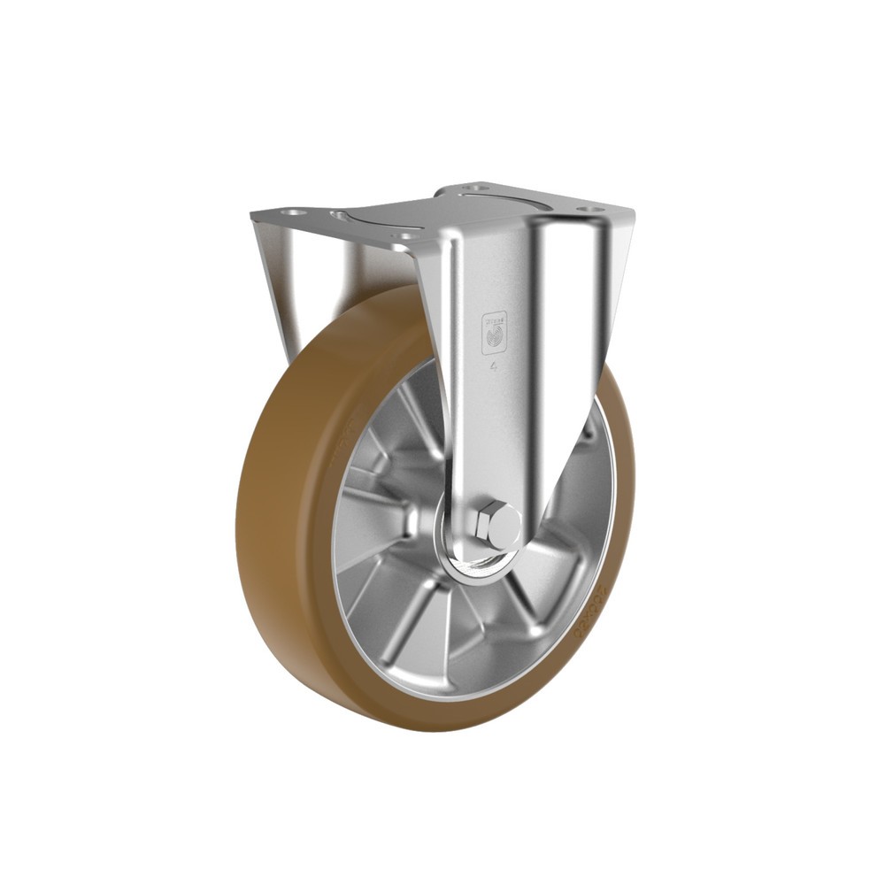 Image of Sehr geringer Rollwiderstand und hohe Tragkraft Die Bockrolle Wicke Topthane® PU besteht aus einer robusten Aluminium-Felge mit einem belastbaren und langlebigen Kugellager. Die Lauffläche ist aus Polyurethan (PU), dämpft auftretende Fahrgeräusche wirksam