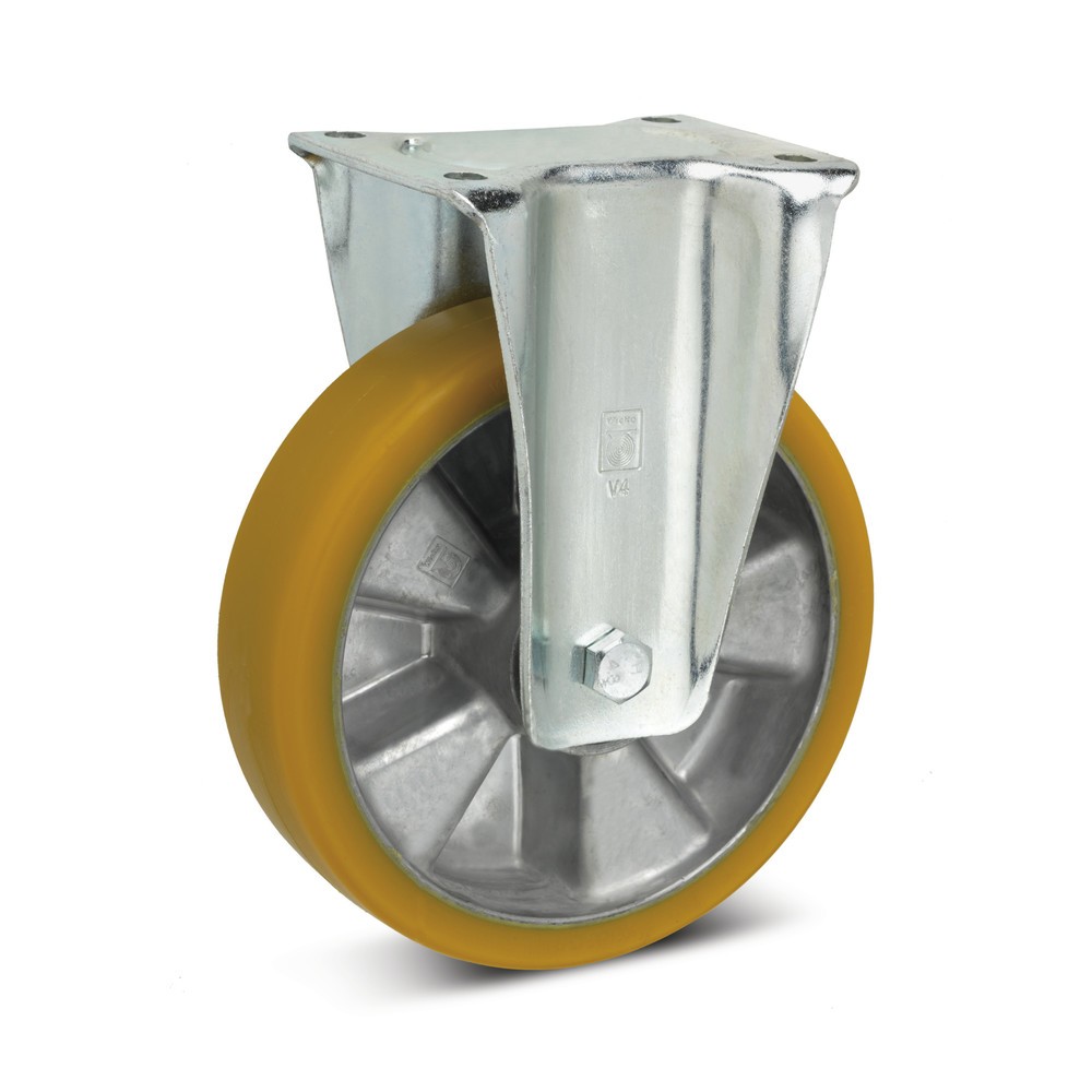 Image of Hohe Verschleissfestigkeit und geringer Rollwiderstand Die Bockrolle Wicke Topthane® PU besteht aus einem Kunststoff mit vielen Vorteilen. Durch die hohe Elastizität ist er stossfest und kann zudem noch hoch belastet werden. Bei der chemischen Beständigke