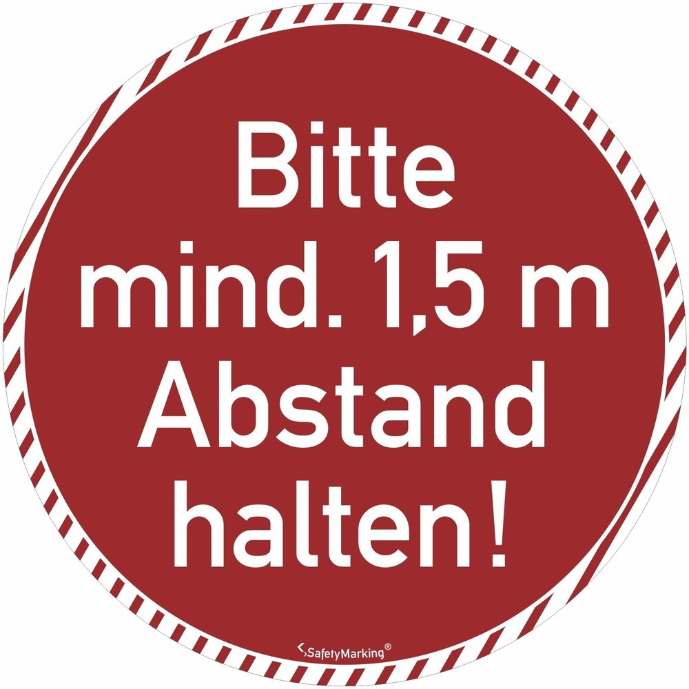 Image of  SelbstklebendBodenmarkierung, Bitte Abstand halten! (1,5 m), Antirutschbelag, rund, rot/weiss Bodenmarkierung, Bitte Abstand halten! (1,5 m), Antirutschbelag, rund, rot/weiss