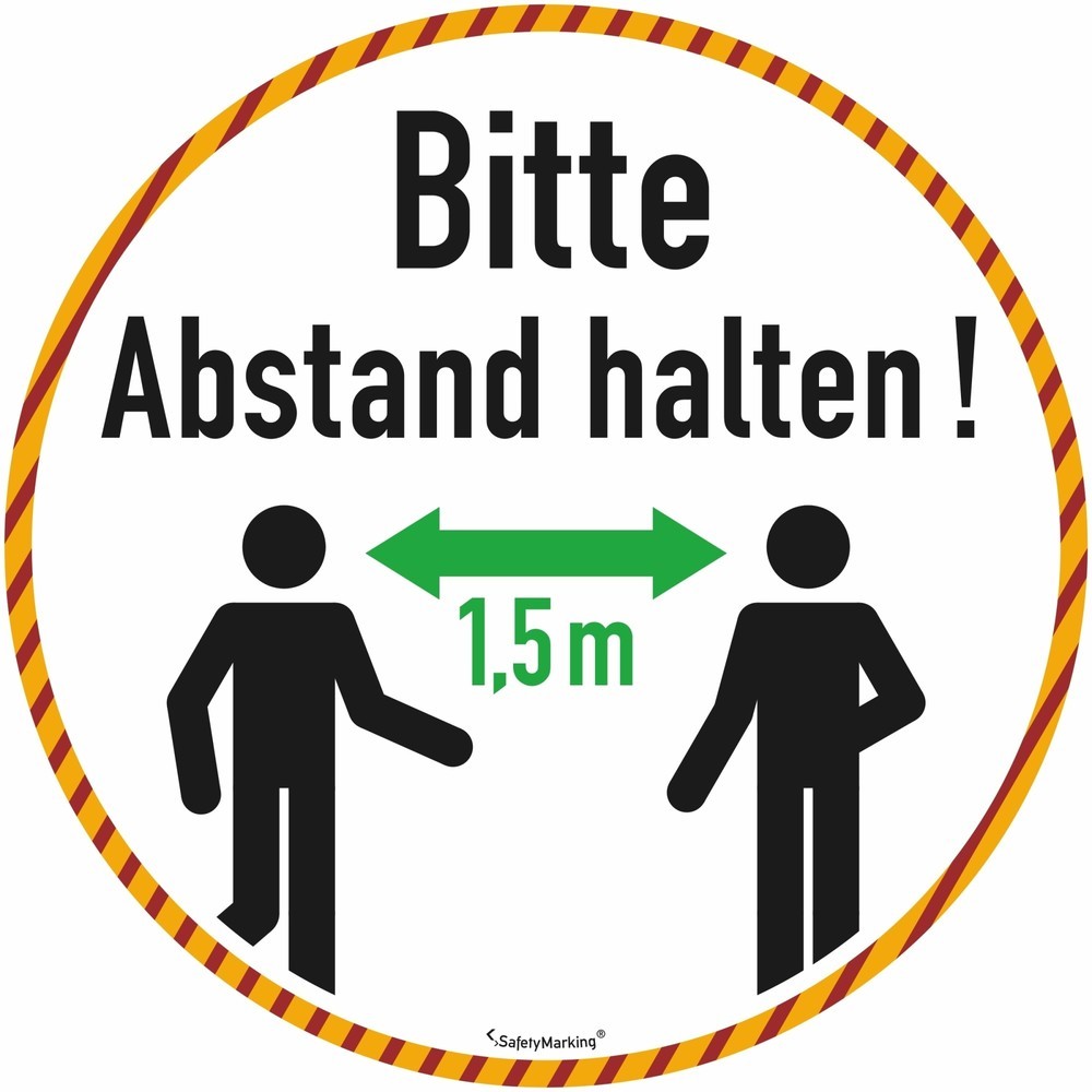 Image of  SelbstklebendBodenmarkierung, Bitte Abstand halten! (1,5 m), Antirutschbelag, rund, weiss/schwarz/grün/orange/rot Bodenmarkierung, Bitte Abstand halten! (1,5 m), Antirutschbelag, rund, weiss/schwarz/grün/orange/rot
