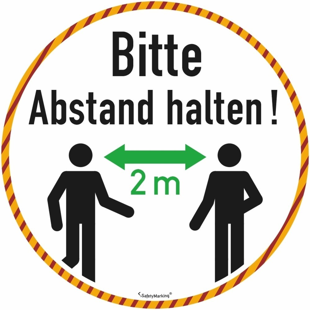 Image of  SelbstklebendBodenmarkierung, Bitte Abstand halten! (2 m), Antirutschbelag, rund, weiss/schwarz/grün/orange/rot Bodenmarkierung, Bitte Abstand halten! (2 m), Antirutschbelag, rund, weiss/schwarz/grün/orange/rot