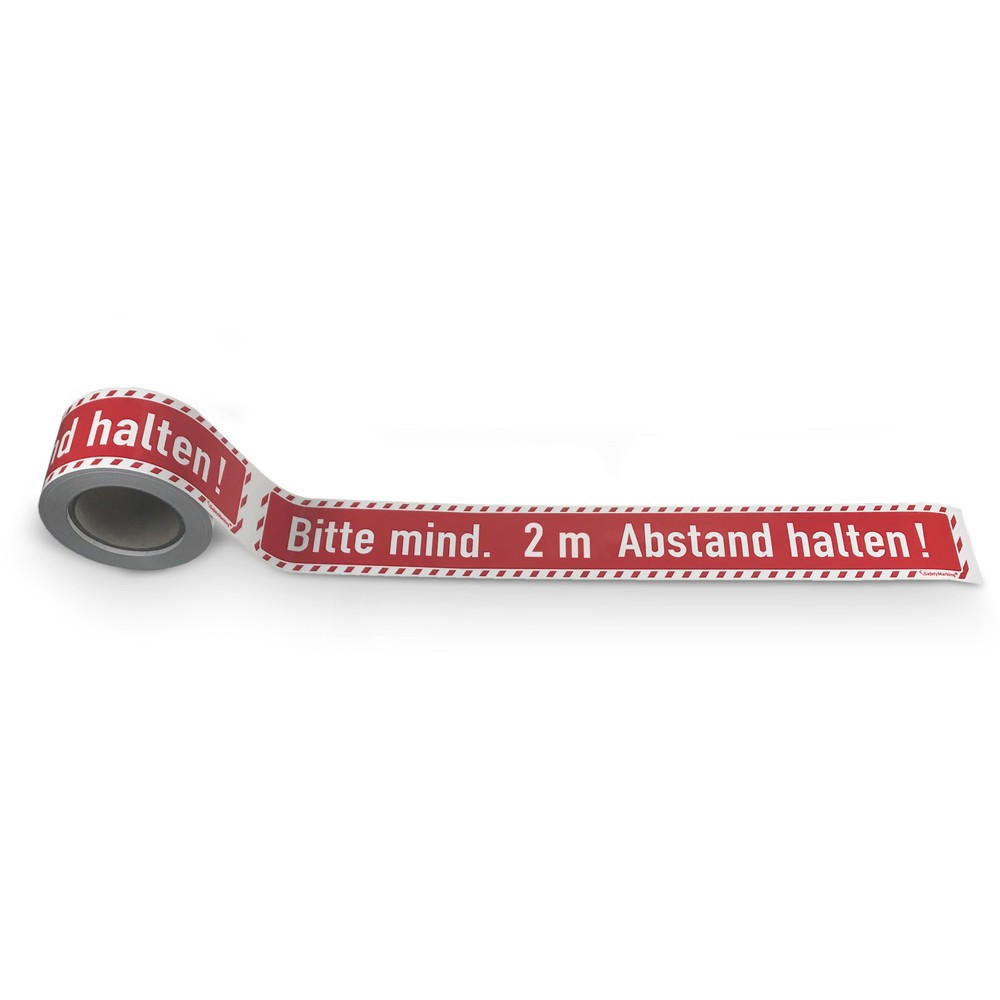 Image of  SelbstklebendBodenmarkierung, Bitte Abstand halten! (2 m), rechteckig, rot/weiss, 25 m Rolle Bodenmarkierung, Bitte Abstand halten! (2 m), rechteckig, rot/weiss, 25 m Rolle