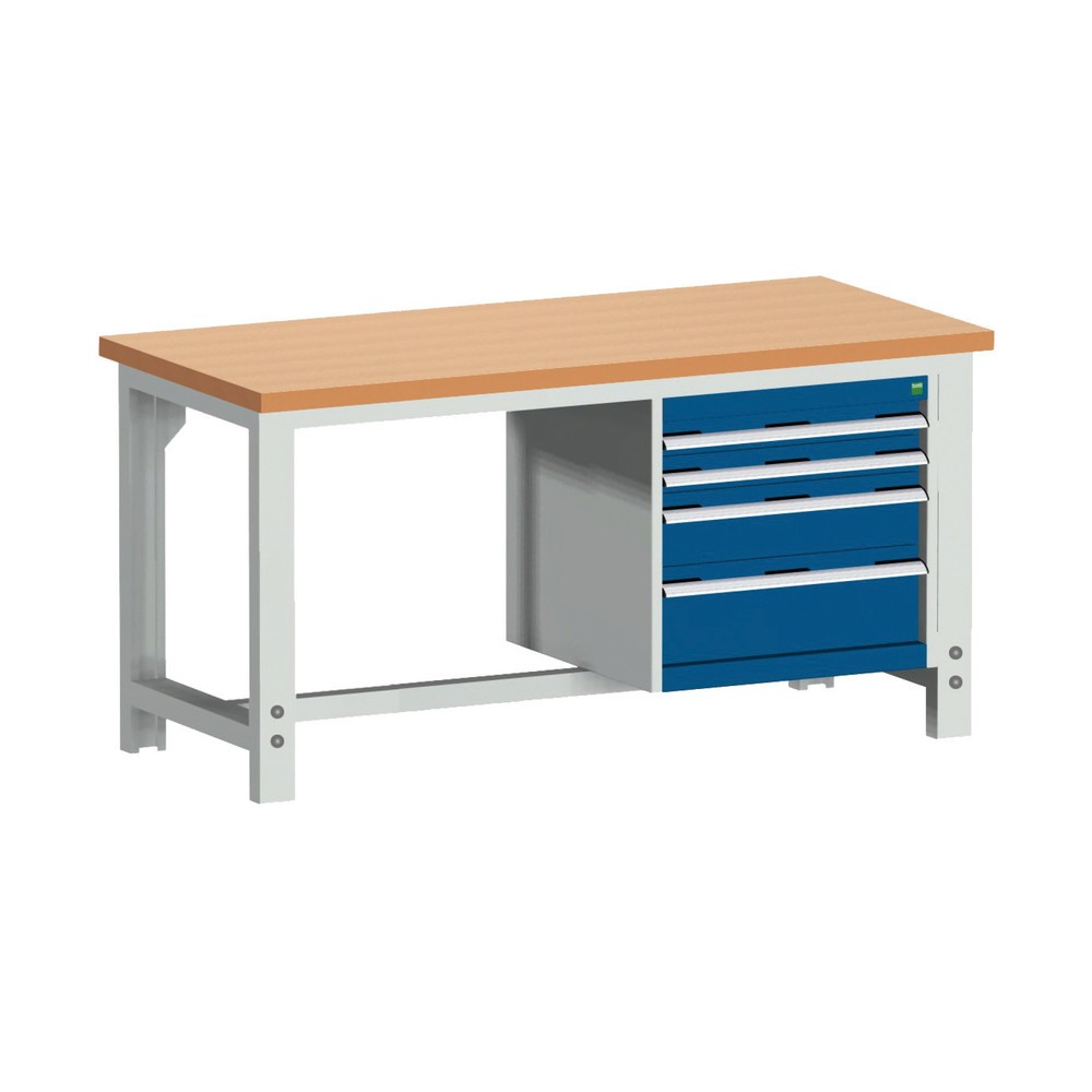 Image of Ergonomisch arbeiten: auf höhenverstellbarer Arbeitsfläche mit Werkzeugschubladen Kompakt, übersichtlich und wertig verarbeitet: Die Systemwerkbank bott cubio mit Schubladen, höhenverstellbar dient als praktische Kombination aus ergonomischem Arbeitstisch