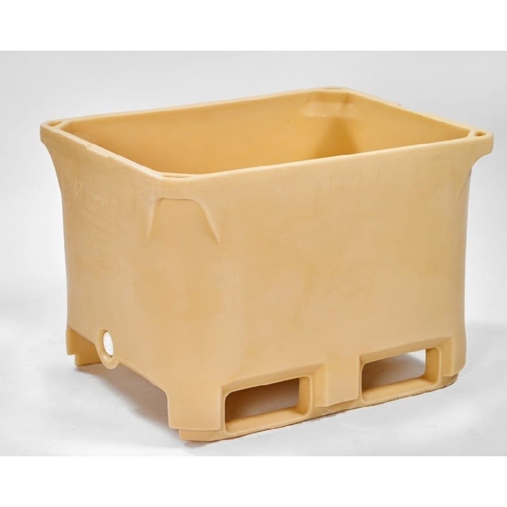 Image of Hygienischer Kunststoff-Isolierbehälter für die Lebensmittelindustrie Er ist eine bewährte Palettenbox in der Lebensmittelverarbeitung: der Container aus chemikalienbeständigem HDPE. Der Isolierbehälter ermöglicht einen hygienischen, gekühlten Transport v