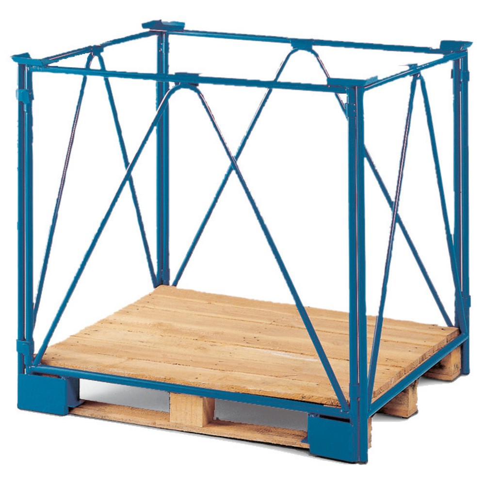 Image of Robuste, geschweisste Stahlrohr-Rahmenkonstruktion, besonders geeignet für lange Lasten, 3-fach stapelbar, schnelle Montage. Lackierung lichtblau RAL 5012. Nutzhöhe 800 mm, Auflast 2000 kg, Palettenmasse 1200x800 mm.CORDES Palettenaufsatz, 4 Diagonalrohre